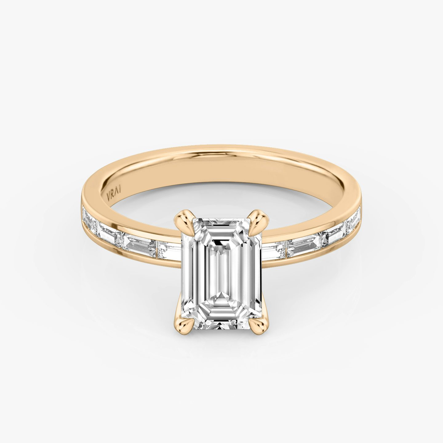 The Devotion | Emerald | 14k | 14k Rose Gold | Band stone shape: Baguette | Band: Original | Diamond orientation: vertical | Carat weight: See full inventory