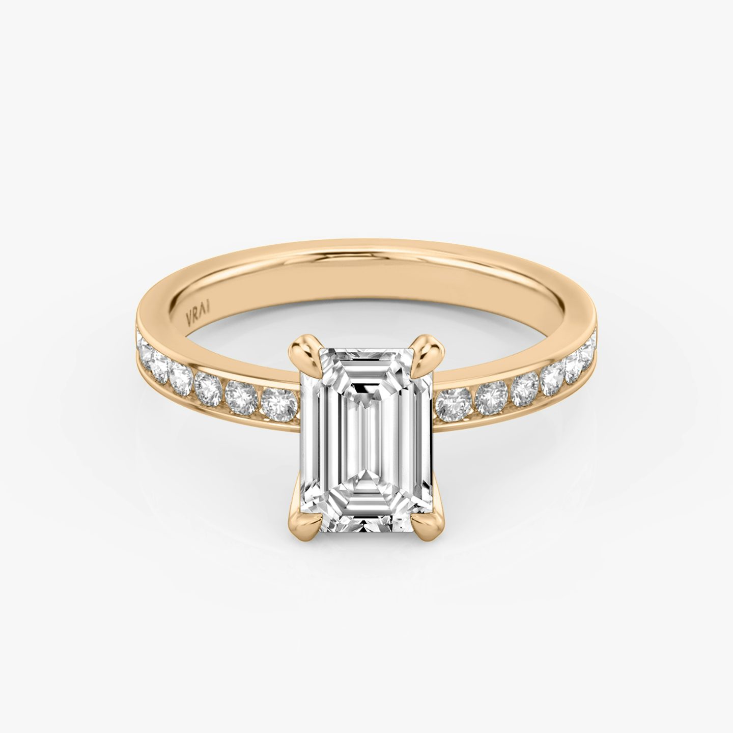 The Devotion | Emerald | 14k | 14k Rose Gold | Band stone shape: Round Brilliant | Band: Large | Diamond orientation: vertical | Carat weight: See full inventory