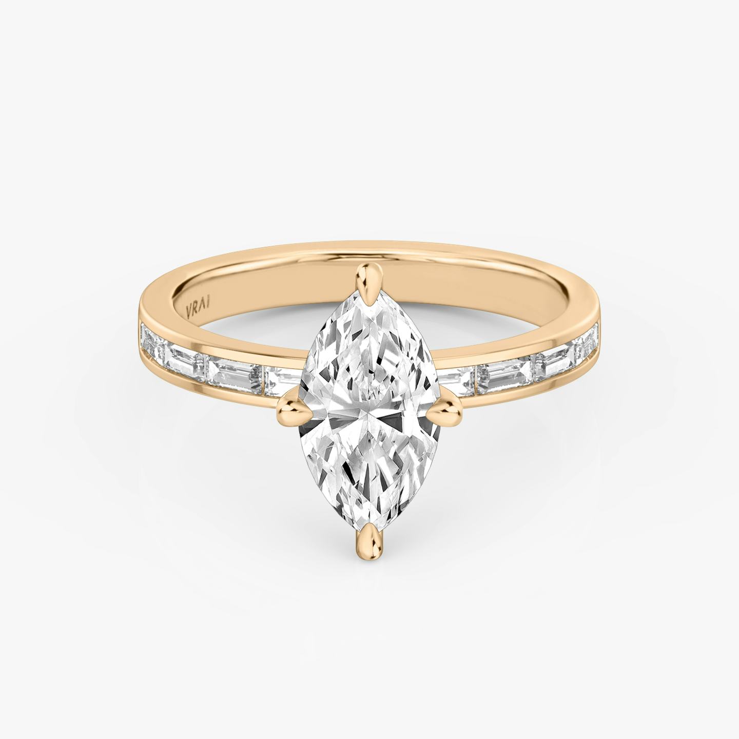 The Devotion | Pavé Marquise | 14k | 14k Rose Gold | Band stone shape: Baguette | Band: Original | Diamond orientation: vertical | Carat weight: See full inventory