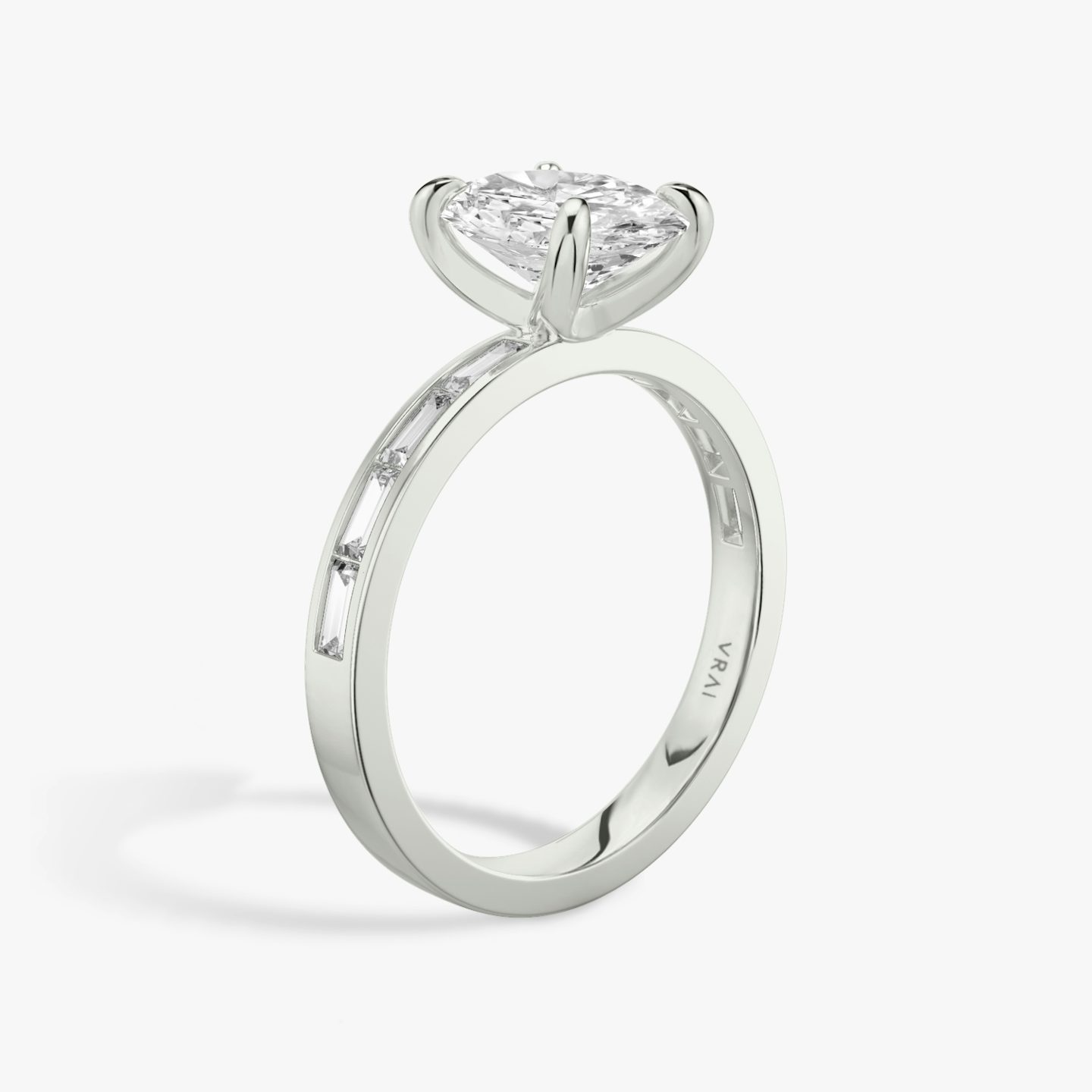 The Devotion | Oval | 18k | 18k White Gold | Band: Pavé | Band stone shape: Baguette | Band: Original | Diamond orientation: vertical | Carat weight: See full inventory
