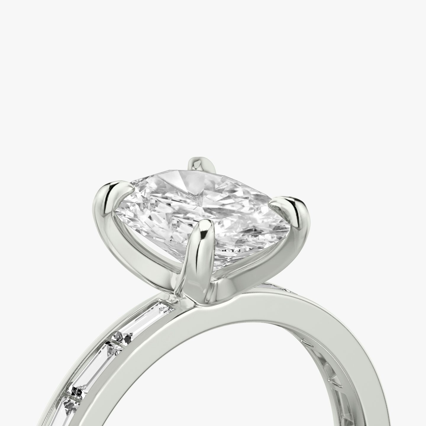 The Devotion | Oval | Platinum | Band: Pavé | Band stone shape: Baguette | Band: Original | Diamond orientation: vertical | Carat weight: See full inventory
