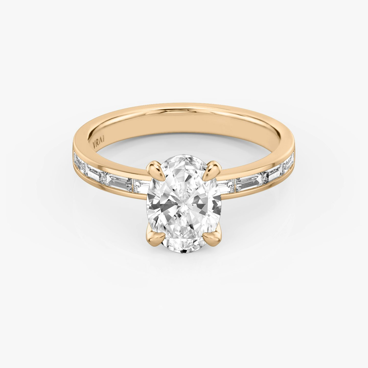 The Devotion | Oval | 14k | 14k Rose Gold | Band: Pavé | Band stone shape: Baguette | Band: Original | Diamond orientation: vertical | Carat weight: See full inventory