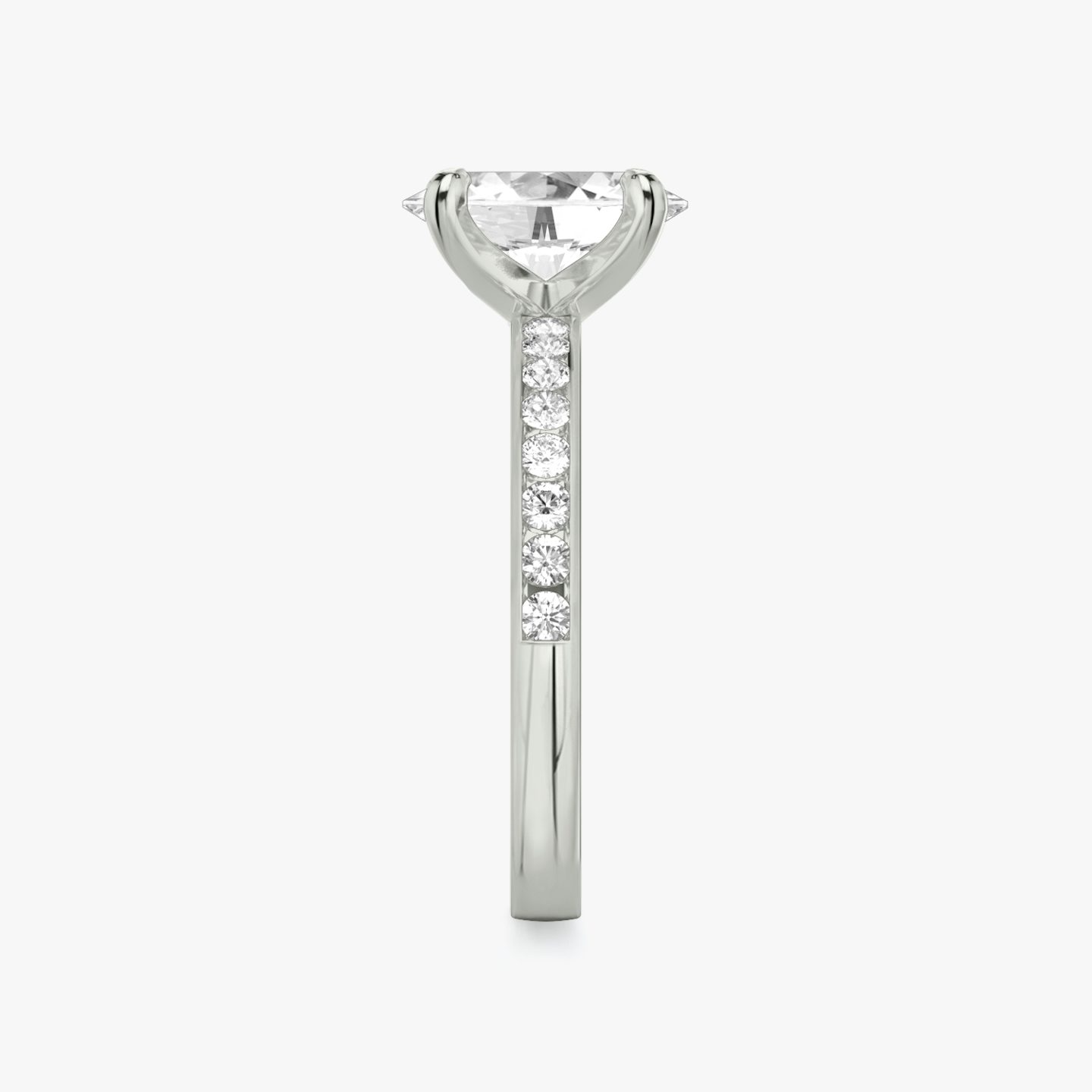 The Devotion | Oval | Platinum | Band: Pavé | Band stone shape: Round Brilliant | Band: Large | Diamond orientation: vertical | Carat weight: See full inventory