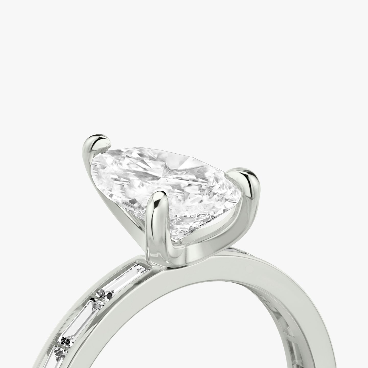 The Devotion | Pear | 18k | 18k White Gold | Band: Pavé | Band stone shape: Baguette | Band: Original | Diamond orientation: vertical | Carat weight: See full inventory