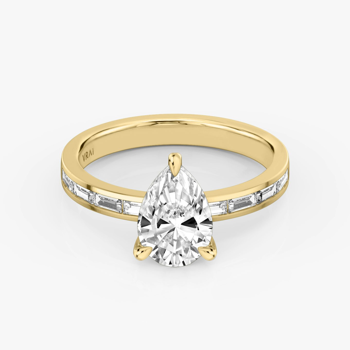 The Devotion | Pear | 18k | 18k Yellow Gold | Band: Pavé | Band stone shape: Baguette | Band: Original | Diamond orientation: vertical | Carat weight: See full inventory