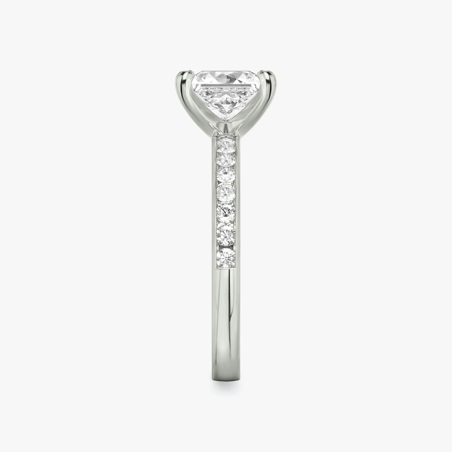 The Devotion | Princess | Platinum | Band stone shape: Round Brilliant | Band: Large | Diamond orientation: vertical | Carat weight: See full inventory