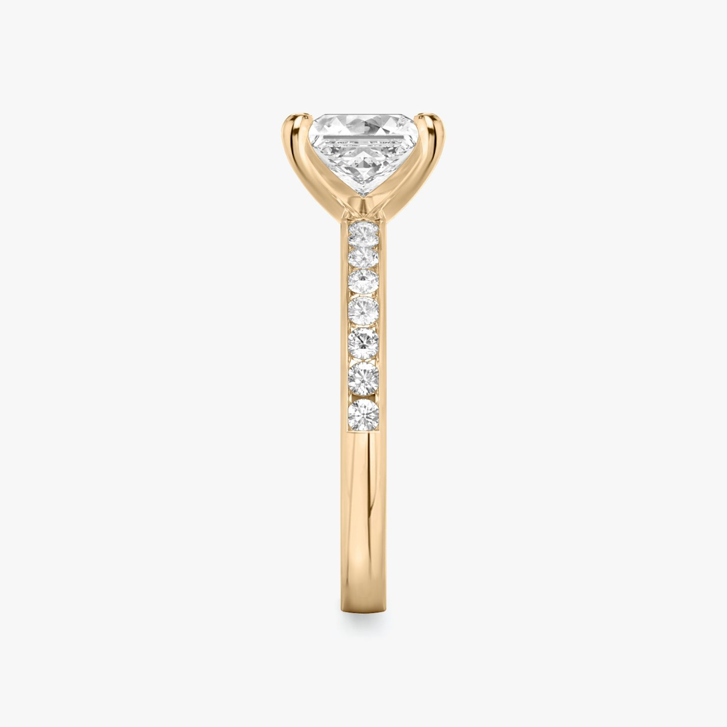 The Devotion | Princess | 14k | 14k Rose Gold | Band: Pavé | Band stone shape: Round Brilliant | Band: Large | Diamond orientation: vertical | Carat weight: See full inventory