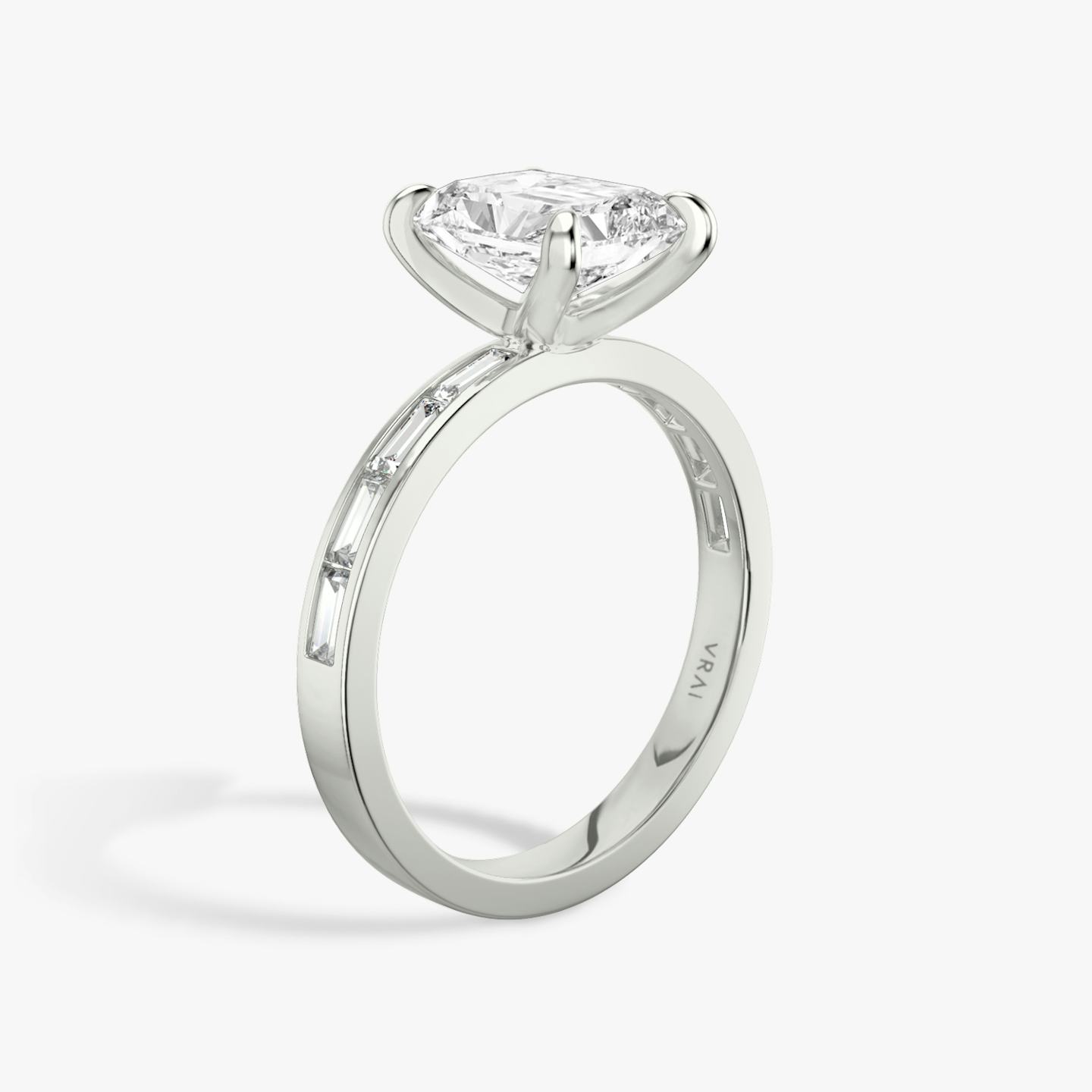 The Devotion | Radiant | Platinum | Band stone shape: Baguette | Band: Original | Diamond orientation: vertical | Carat weight: See full inventory