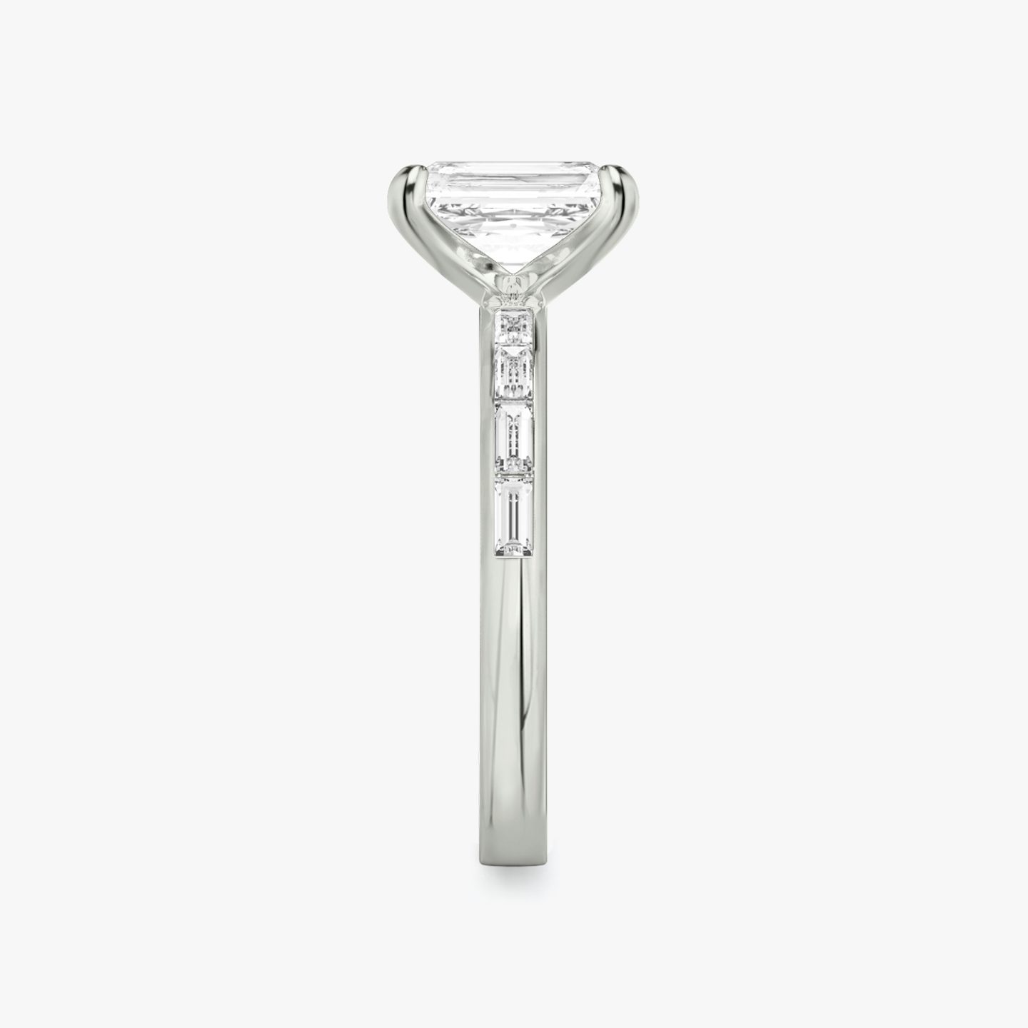The Devotion | Radiant | Platinum | Band: Pavé | Band stone shape: Baguette | Band: Original | Diamond orientation: vertical | Carat weight: See full inventory