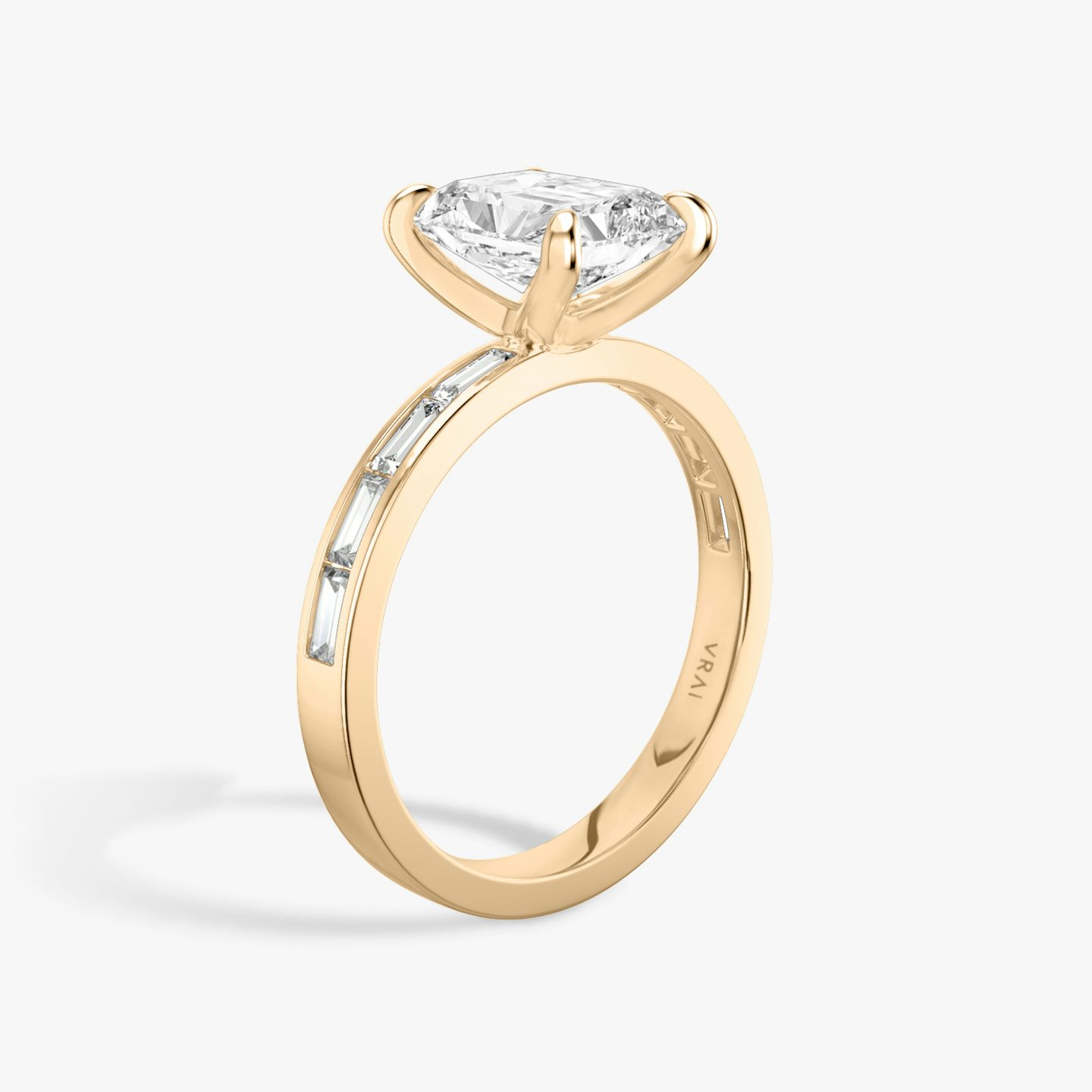 The Devotion | Radiant | 14k | 14k Rose Gold | Band: Pavé | Band stone shape: Baguette | Band: Original | Diamond orientation: vertical | Carat weight: See full inventory