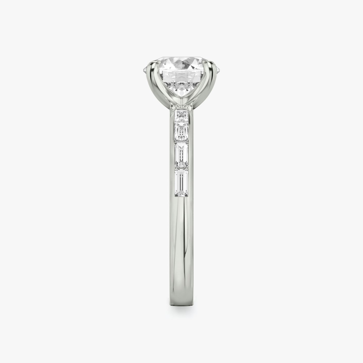 The Devotion | Round Brilliant | 18k | 18k White Gold | Band: Pavé | Band stone shape: Baguette | Band: Original | Carat weight: See full inventory | Diamond orientation: vertical