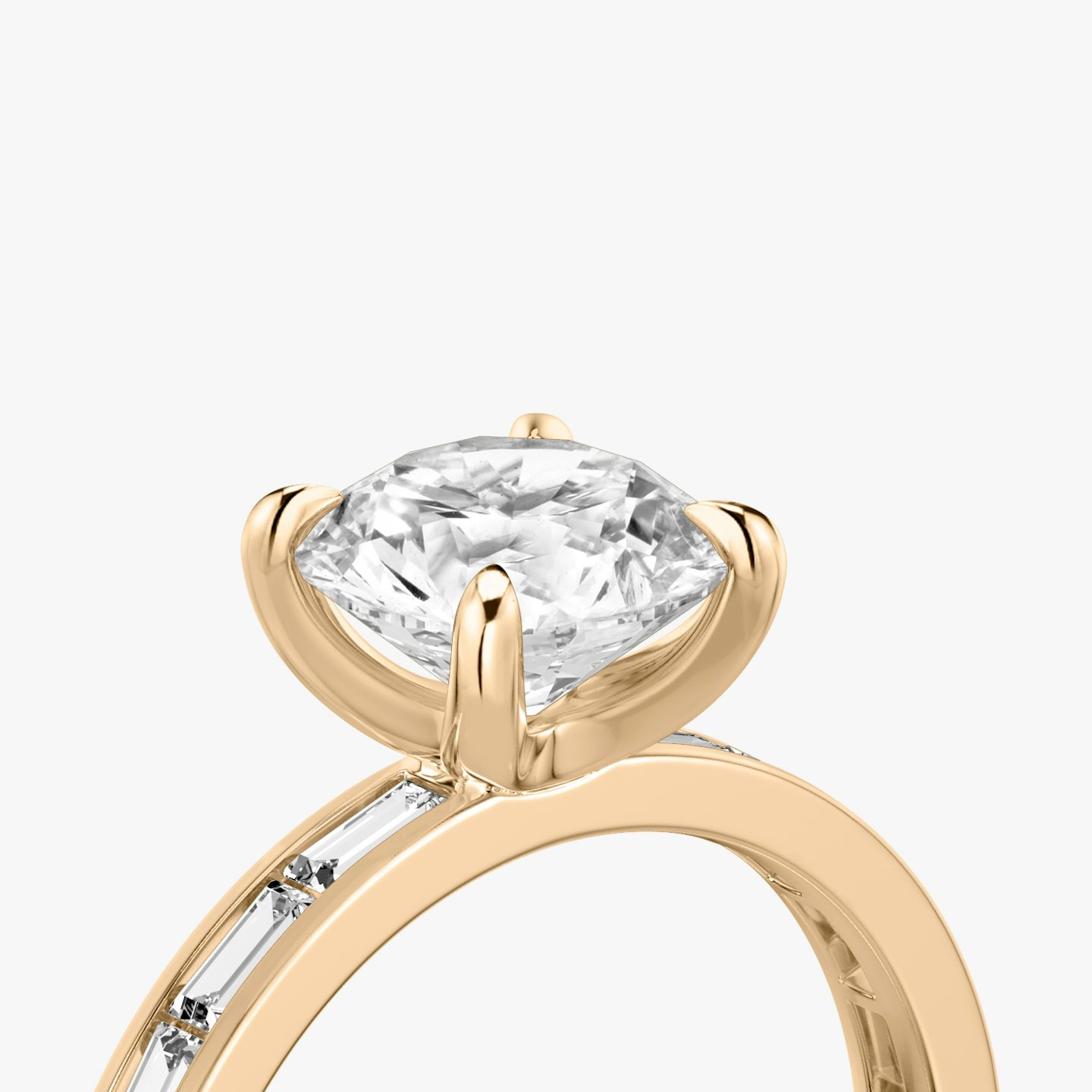 The Devotion | Round Brilliant | 14k | 14k Rose Gold | Band: Pavé | Band stone shape: Baguette | Band: Original | Carat weight: See full inventory | Diamond orientation: vertical