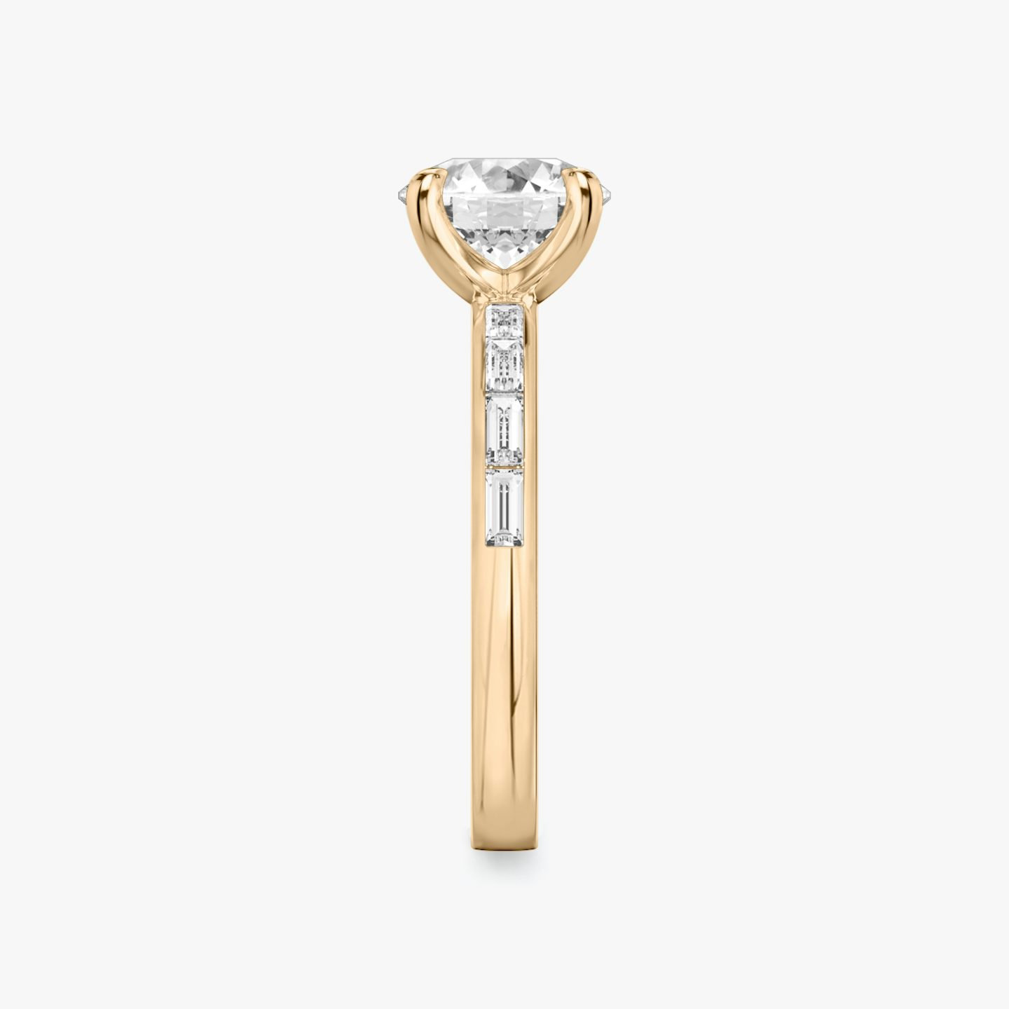 The Devotion | Round Brilliant | 14k | 14k Rose Gold | Carat weight: See full inventory | Band stone shape: Baguette | Band: Original | Diamond orientation: vertical