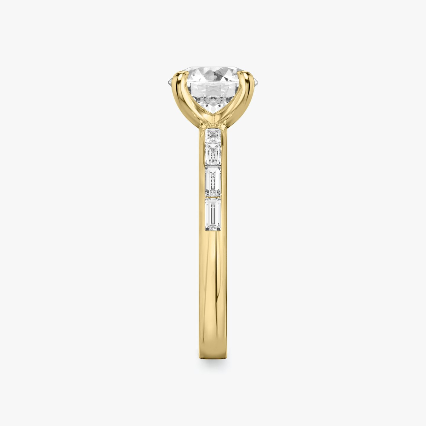The Devotion | Round Brilliant | 18k | 18k Yellow Gold | Band: Pavé | Band stone shape: Baguette | Band: Original | Carat weight: See full inventory | Diamond orientation: vertical