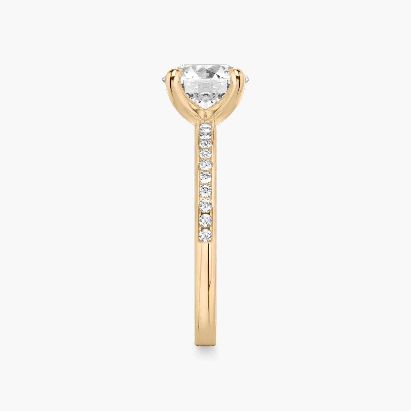 The Devotion | Round Brilliant | 14k | 14k Rose Gold | Band: Pavé | Band stone shape: Round Brilliant | Band: Original | Carat weight: See full inventory | Diamond orientation: vertical