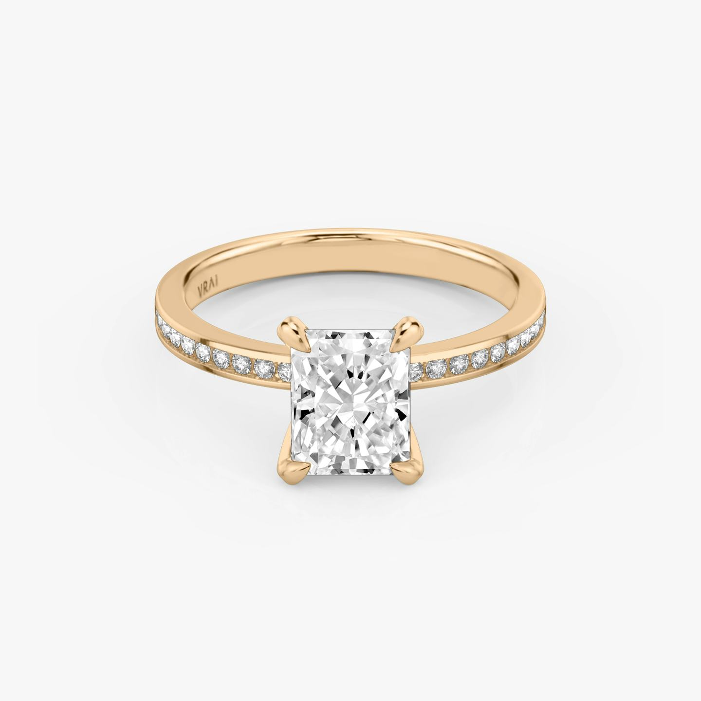 The Devotion | Radiant | 14k | 14k Rose Gold | Band stone shape: Round Brilliant | Band: Original | Diamond orientation: vertical | Carat weight: See full inventory