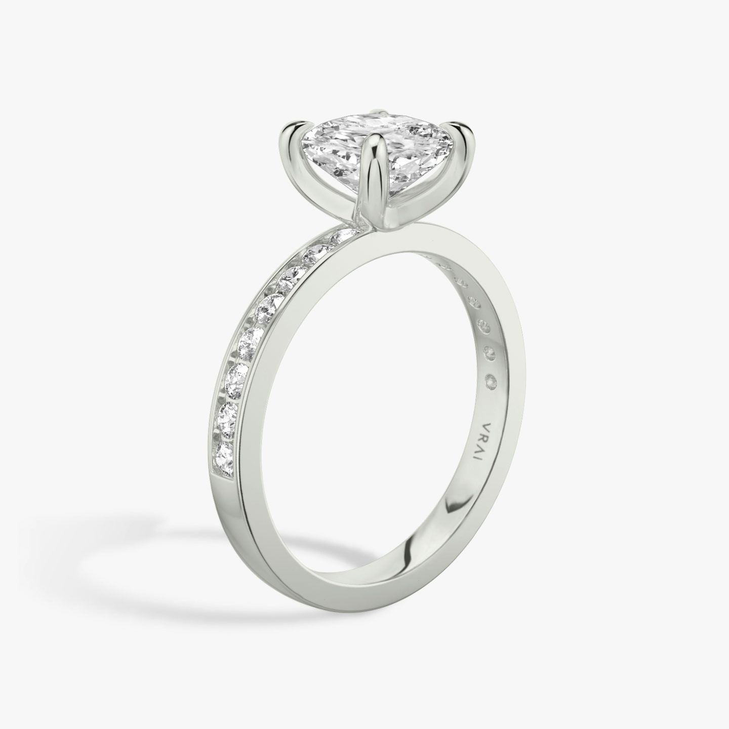 The Devotion | Pavé Cushion | 18k | 18k White Gold | Band: Pavé | Band stone shape: Round Brilliant | Band: Large | Diamond orientation: vertical | Carat weight: See full inventory