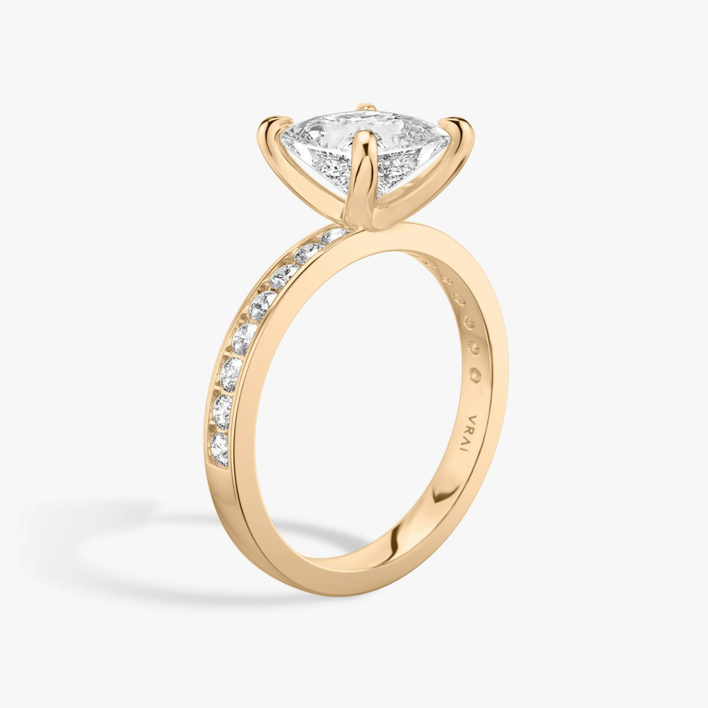 The Devotion | Princess | 14k | 14k Rose Gold | Band: Pavé | Band stone shape: Round Brilliant | Band: Large | Diamond orientation: vertical | Carat weight: See full inventory