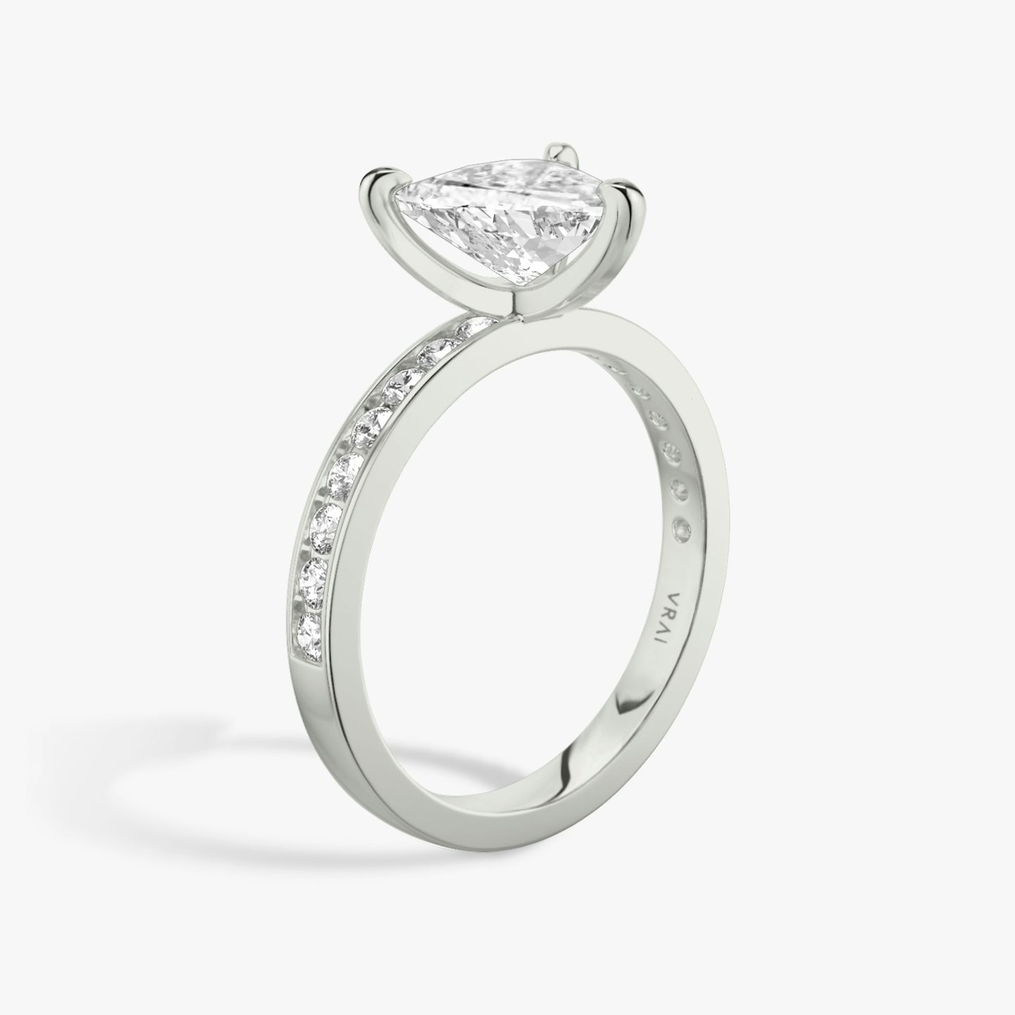The Devotion | Trillion | Platinum | Band: Pavé | Band stone shape: Round Brilliant | Band: Large | Diamond orientation: vertical | Carat weight: See full inventory