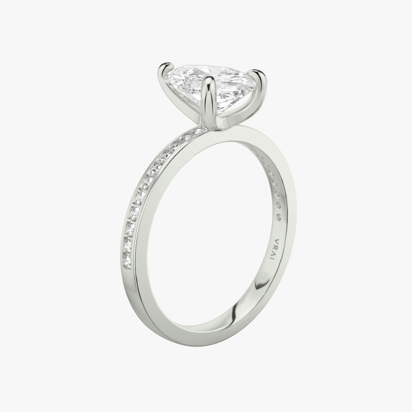 The Devotion | Pear | Platinum | Band: Pavé | Band stone shape: Round Brilliant | Band: Original | Diamond orientation: vertical | Carat weight: See full inventory