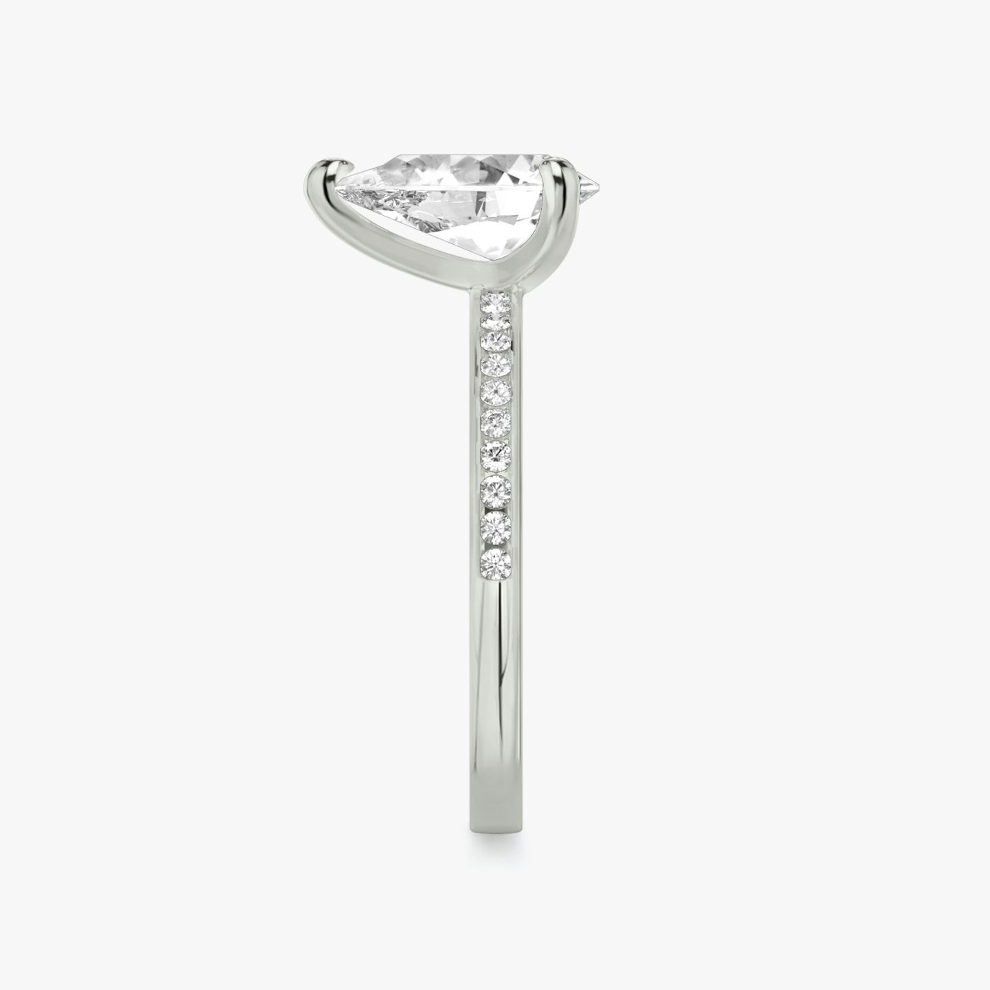 The Devotion | Pear | Platinum | Band: Pavé | Band stone shape: Round Brilliant | Band: Original | Diamond orientation: vertical | Carat weight: See full inventory