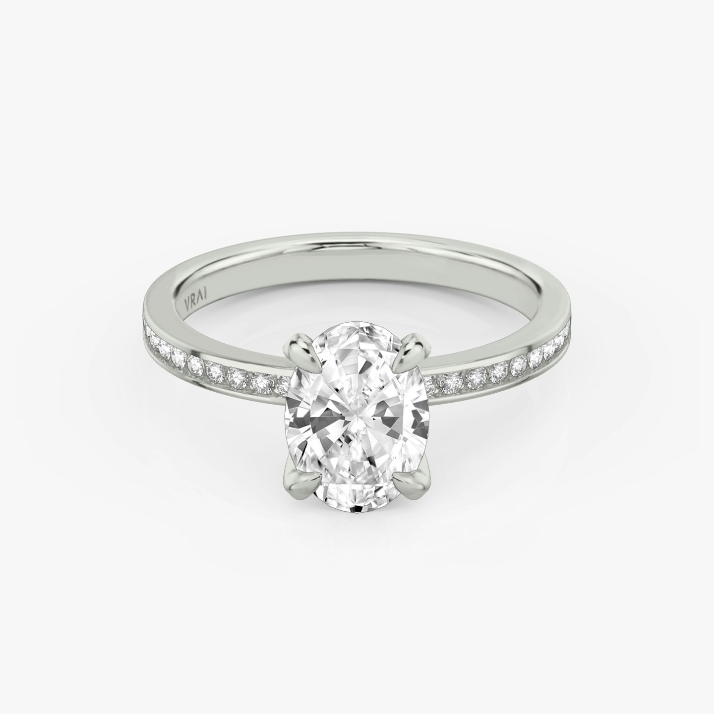 The Devotion | Oval | Platinum | Band: Pavé | Band stone shape: Round Brilliant | Band: Original | Diamond orientation: vertical | Carat weight: See full inventory
