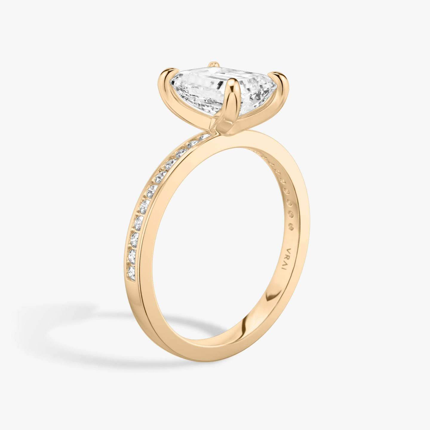The Devotion | Emerald | 14k | 14k Rose Gold | Band: Pavé | Band stone shape: Round Brilliant | Band: Original | Diamond orientation: vertical | Carat weight: See full inventory