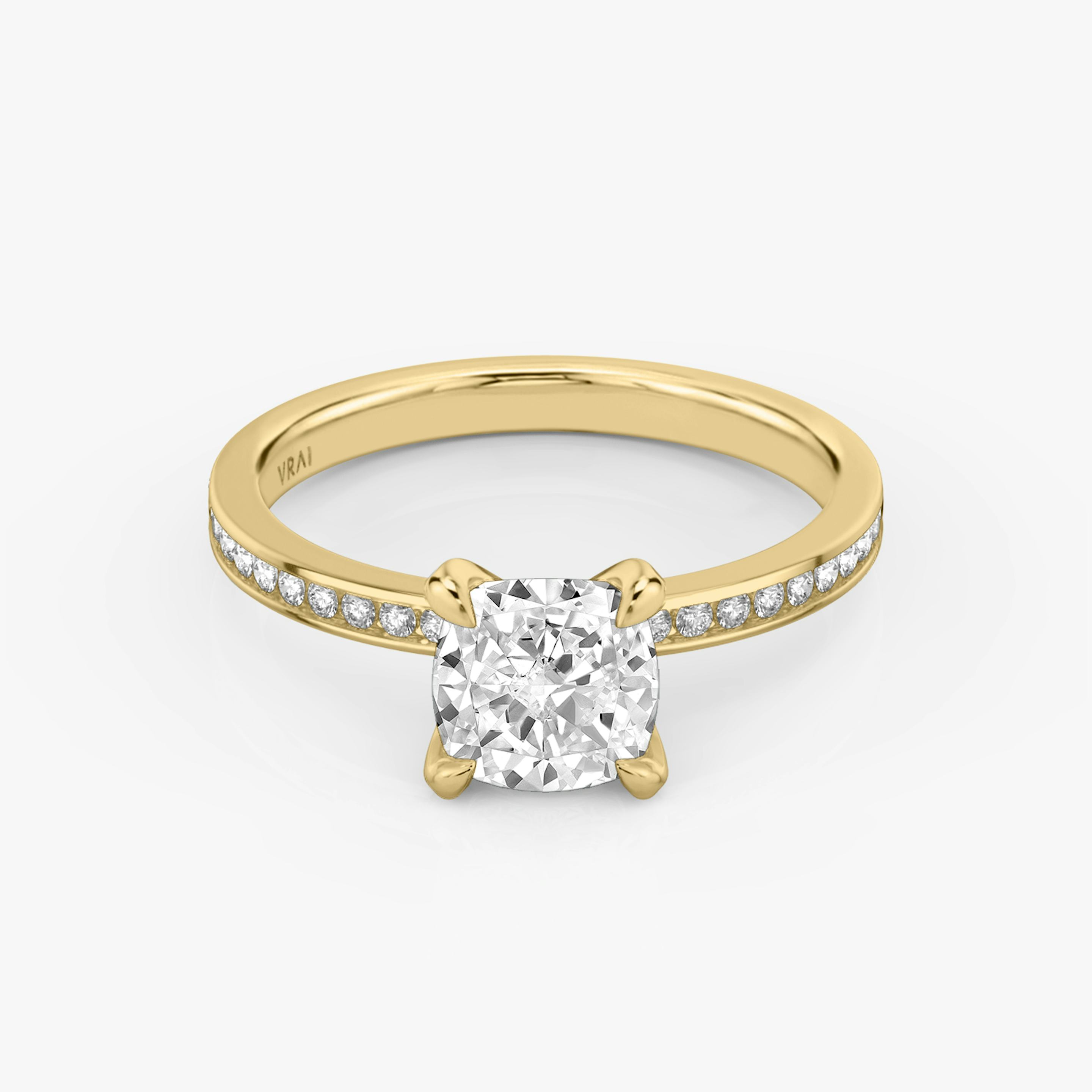 The Devotion | Pavé Cushion | 18k | 18k Yellow Gold | Band stone shape: Round Brilliant | Band: Original | Diamond orientation: vertical | Carat weight: See full inventory