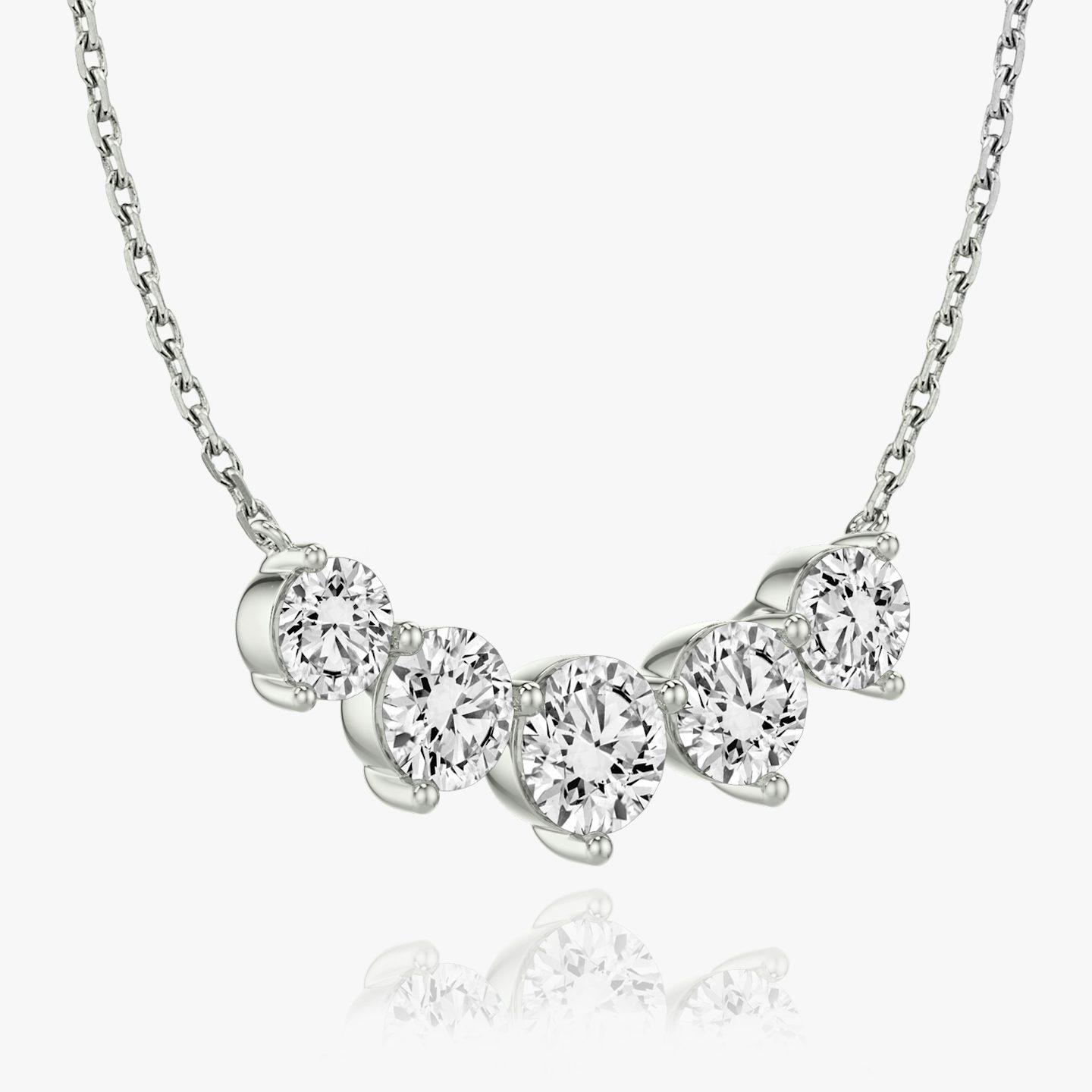 Arc Necklace | Round Brilliant | 14k | 18k White Gold | Chain length: 16-18 | Diamond size: Large | Diamond count: 5