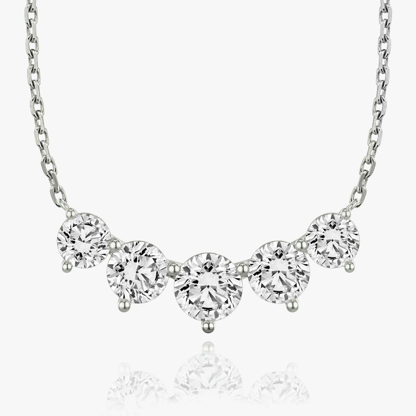 Arc Necklace | Round Brilliant | 14k | 18k White Gold | Chain length: 16-18 | Diamond size: Large | Diamond count: 5