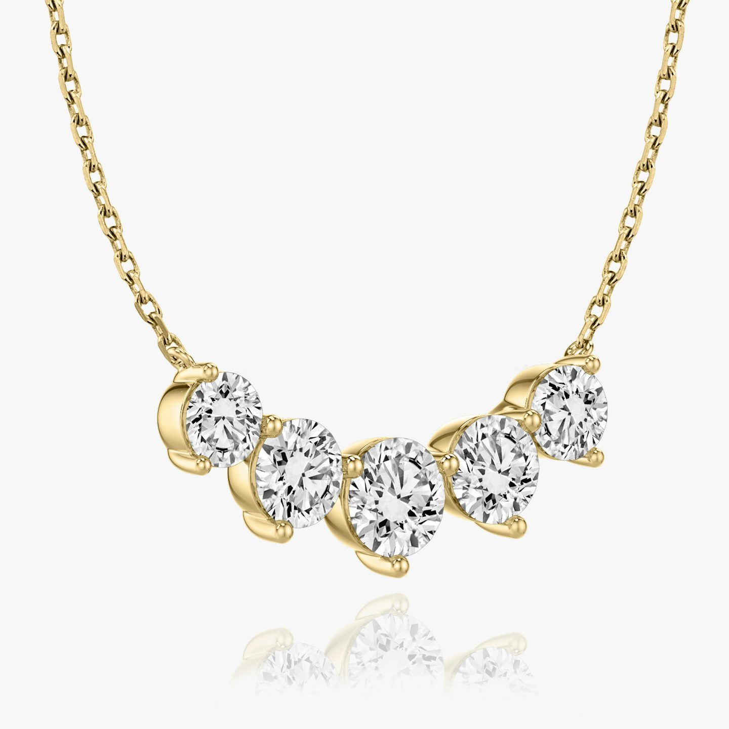 Arc Necklace | Round Brilliant | 14k | 18k Yellow Gold | Chain length: 16-18 | Diamond size: Large | Diamond count: 5