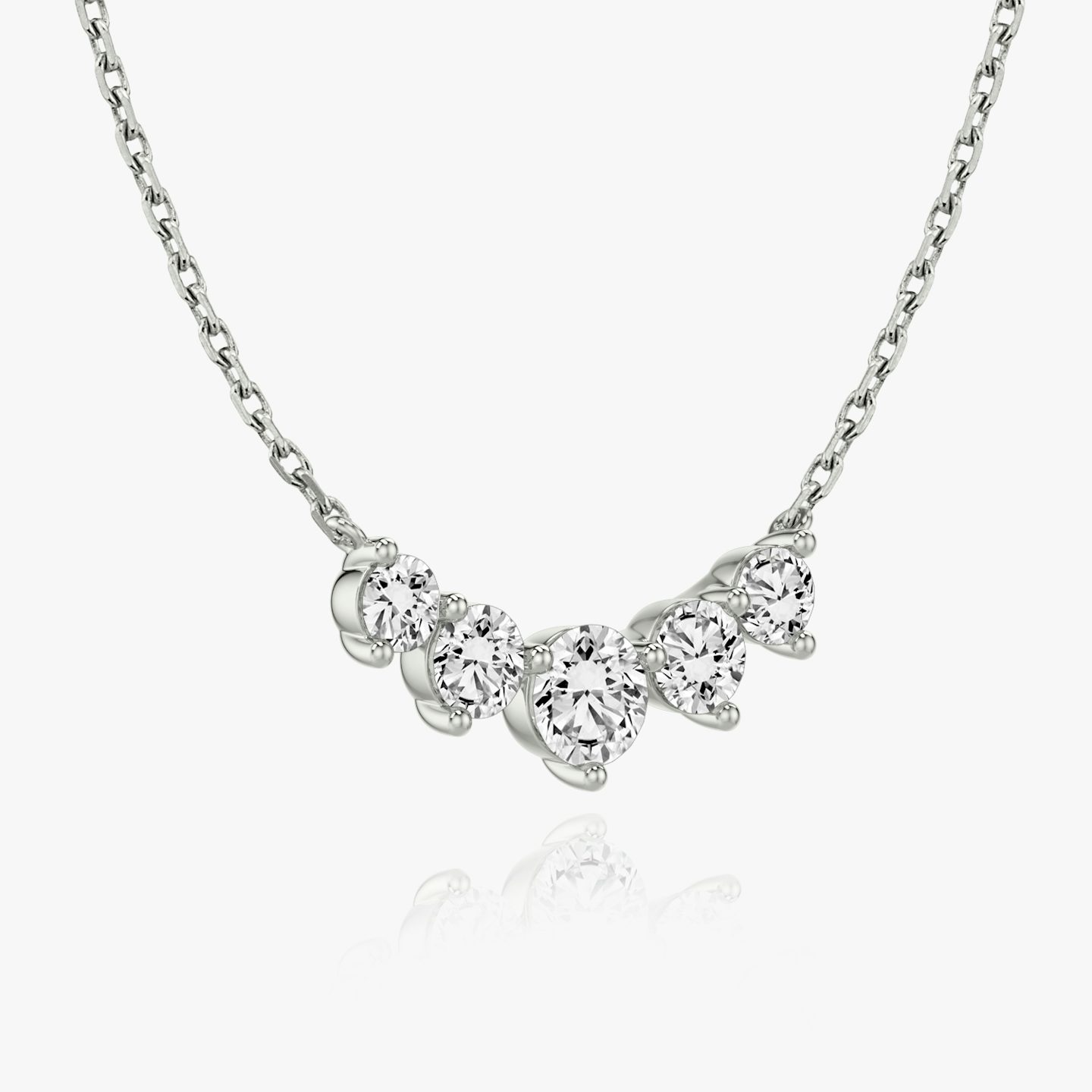 Arc Necklace | Round Brilliant | 14k | 18k White Gold | Chain length: 16-18 | Diamond size: Original | Diamond count: 5