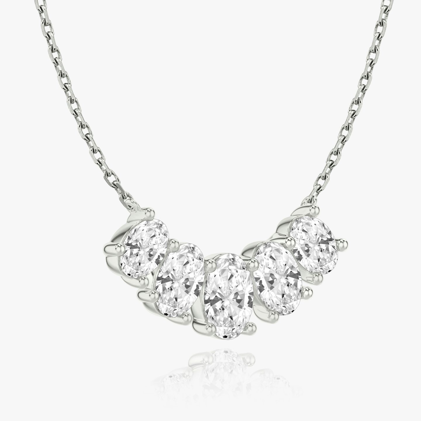 Collar Arc | Oval | 14k | Oro blanco de 18 quilates | Longitud de la cadena: 16-18 | Tamaño de los diamantes: Large | Número de diamantes: 5
