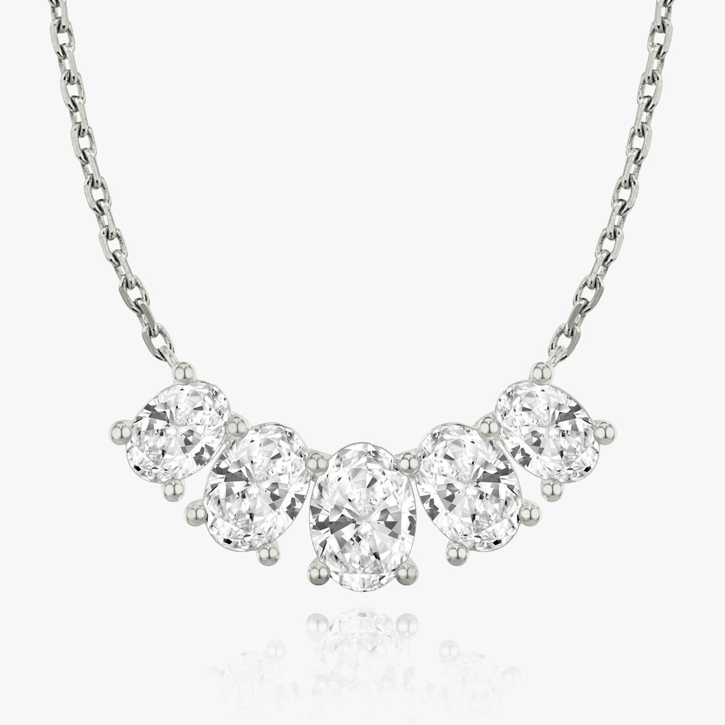 Collier Arc | Ovale | 14k | Or blanc 18 carats | Longueur de la chaîne: 16-18 | Taille des diamants: Large | Nombre de diamants: 5