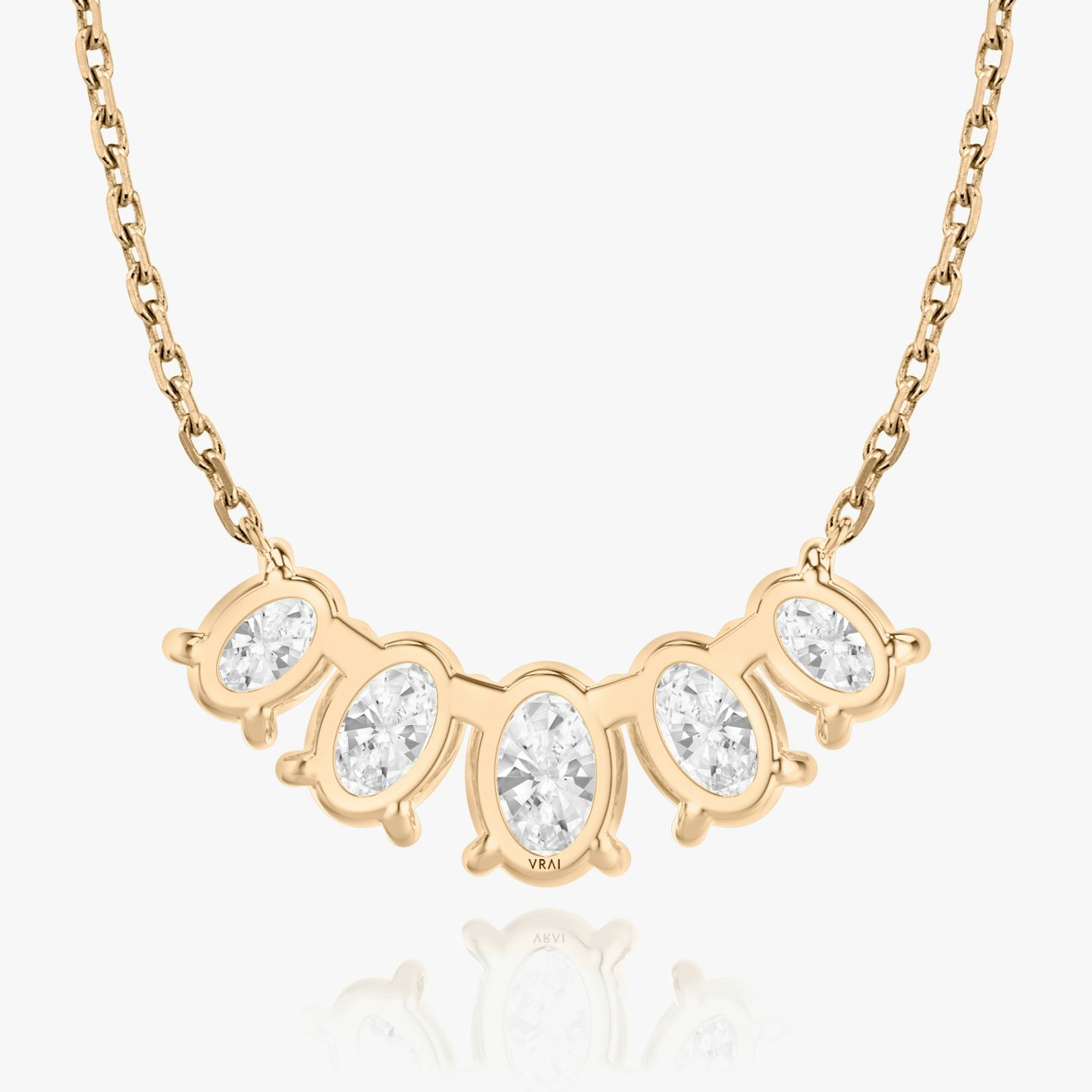 Collar Arc | Oval | 14k | Oro rosa de 14 quilates | Longitud de la cadena: 16-18 | Tamaño de los diamantes: Large | Número de diamantes: 5