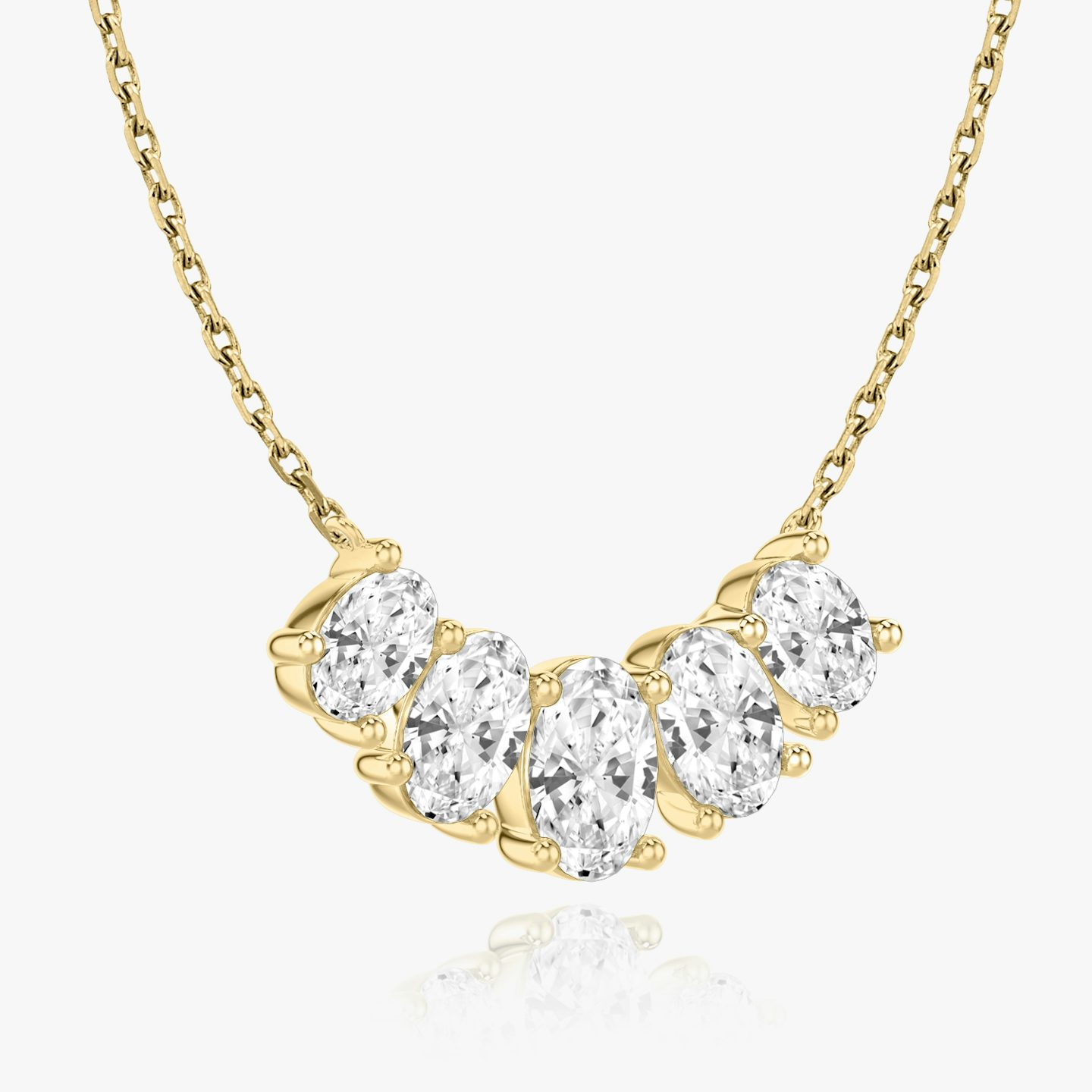 Arc Necklace | Oval | 14k | 18k Yellow Gold | Chain length: 16-18 | Diamond size: Large | Diamond count: 5