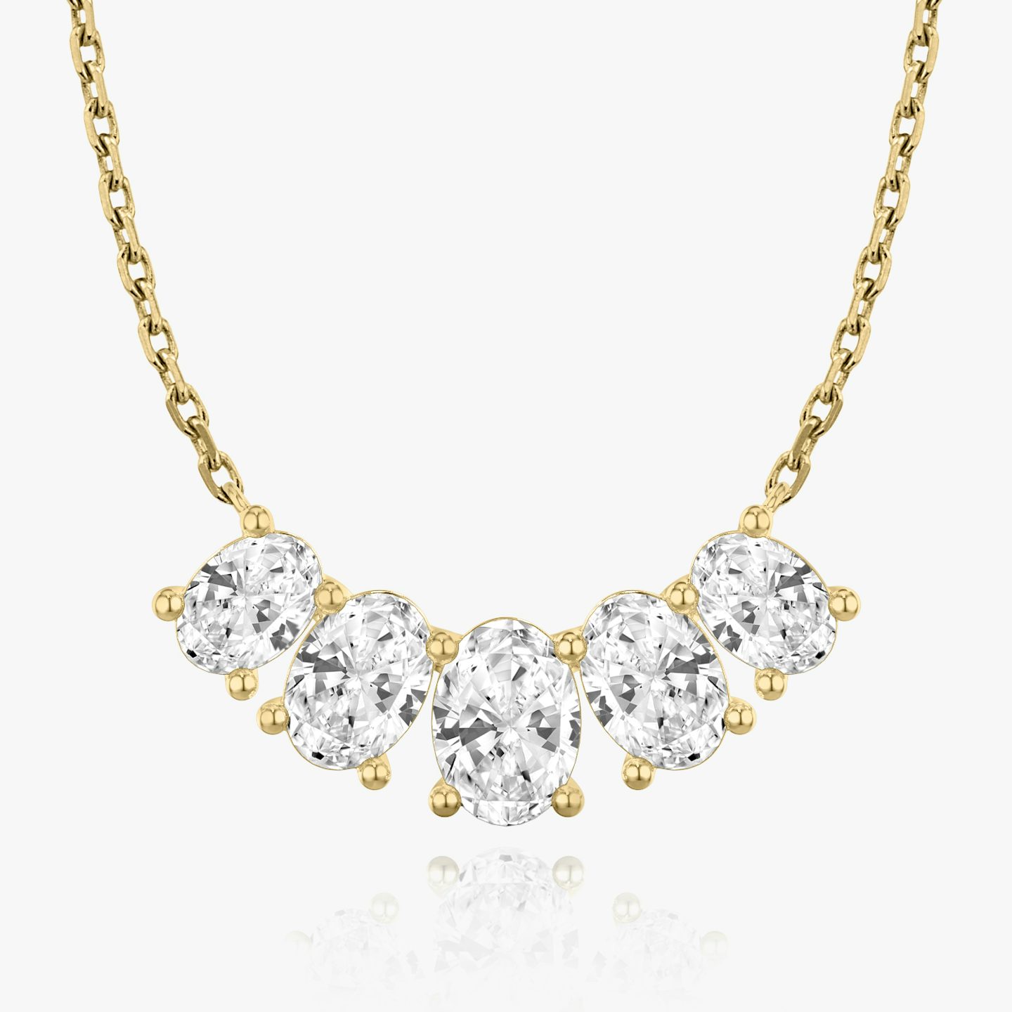 Arc Necklace | Oval | 14k | 18k Yellow Gold | Chain length: 16-18 | Diamond size: Large | Diamond count: 5
