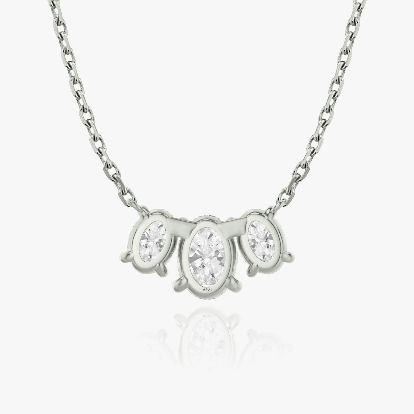 Arc Necklace | Oval | 14k | 18k White Gold | Chain length: 16-18 | Diamond size: Large | Diamond count: 3