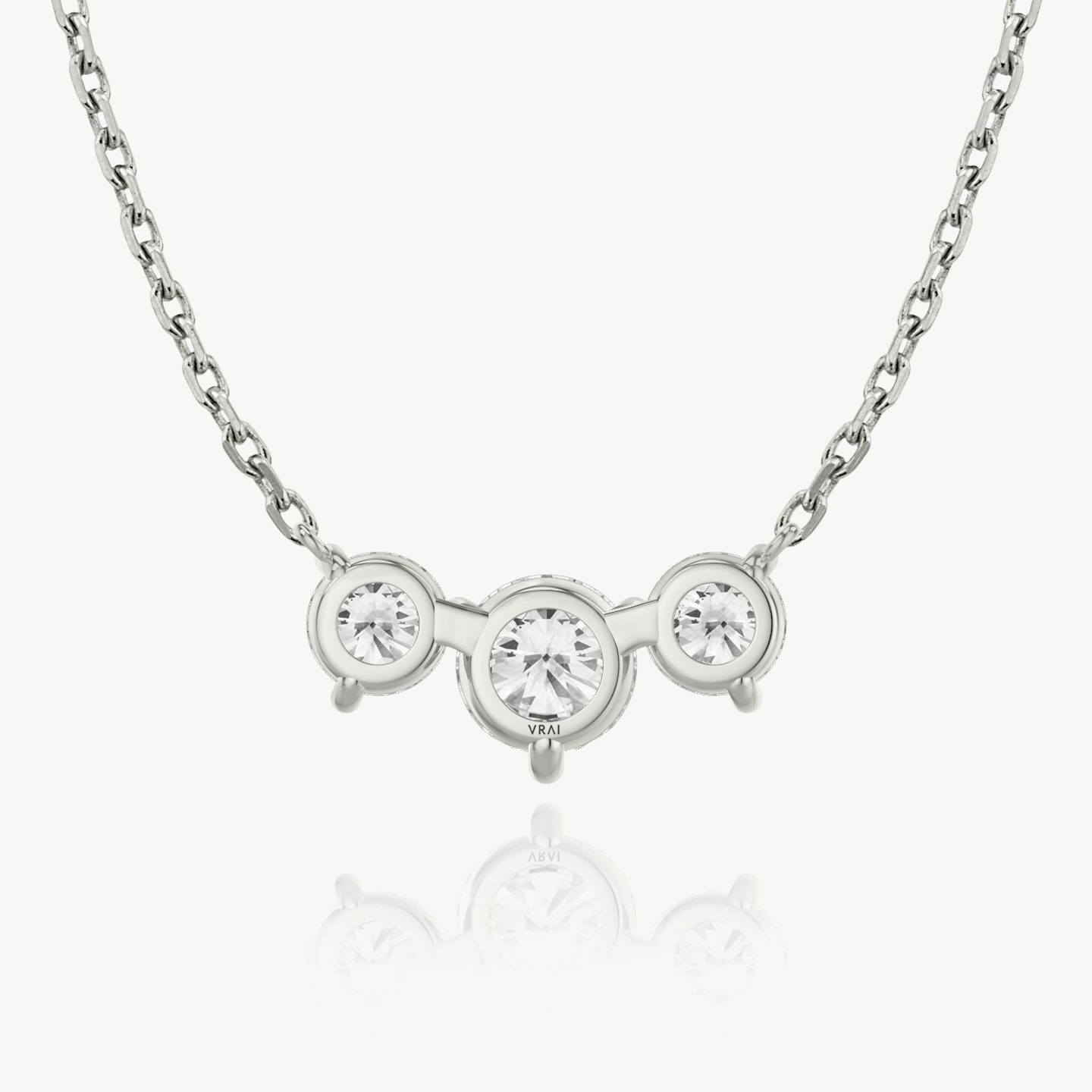 Arc Necklace | Round Brilliant | 14k | 18k White Gold | Chain length: 16-18 | Diamond size: Large | Diamond count: 3