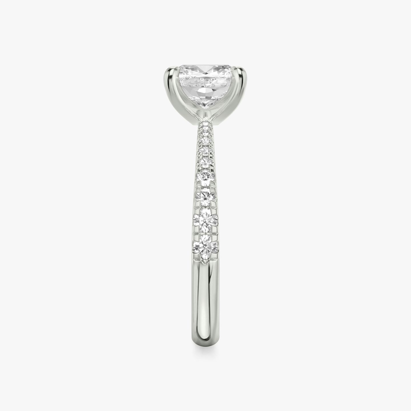The Tapered Classic | Pavé Cushion | Platinum | Band: Pavé | Diamond orientation: vertical | Carat weight: See full inventory