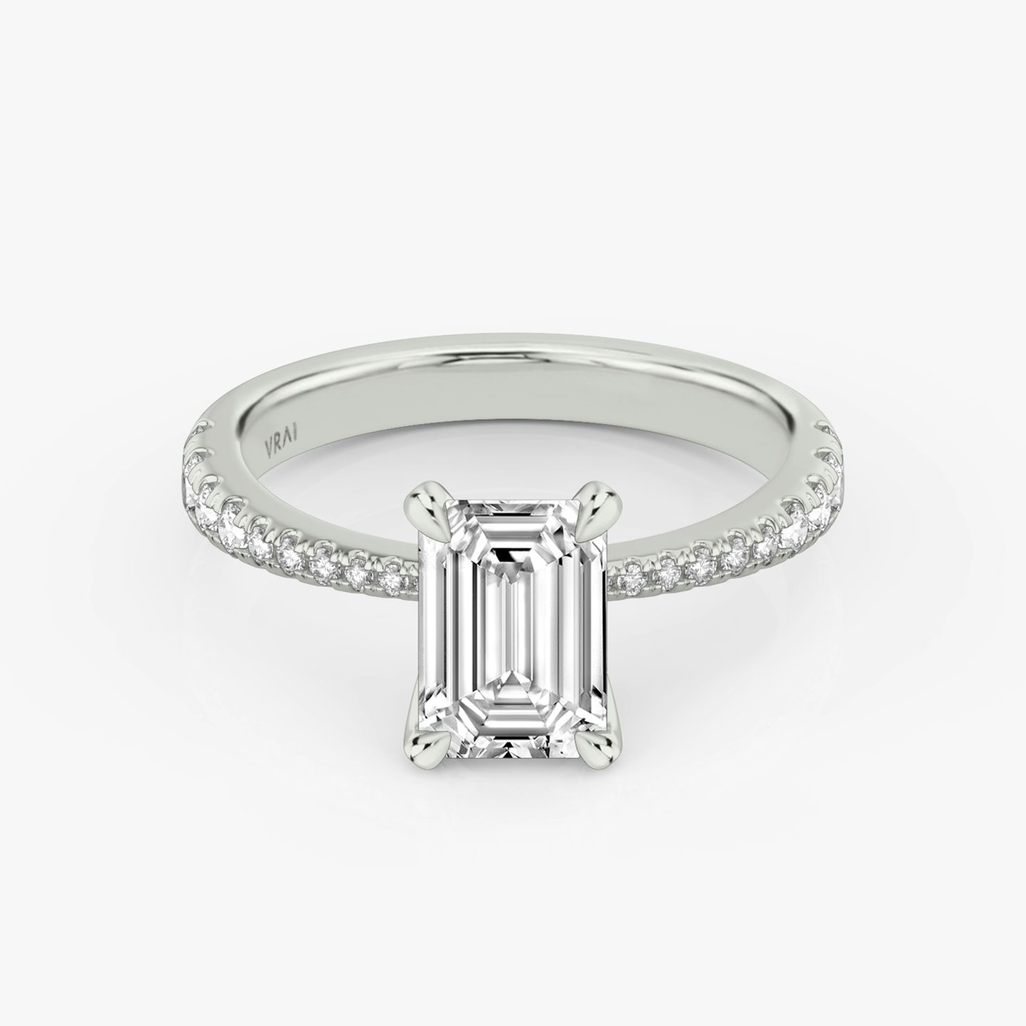 The Tapered Classic | emerald | 18k | white-gold | bandAccent: pave | diamondOrientation: vertical | caratWeight: other