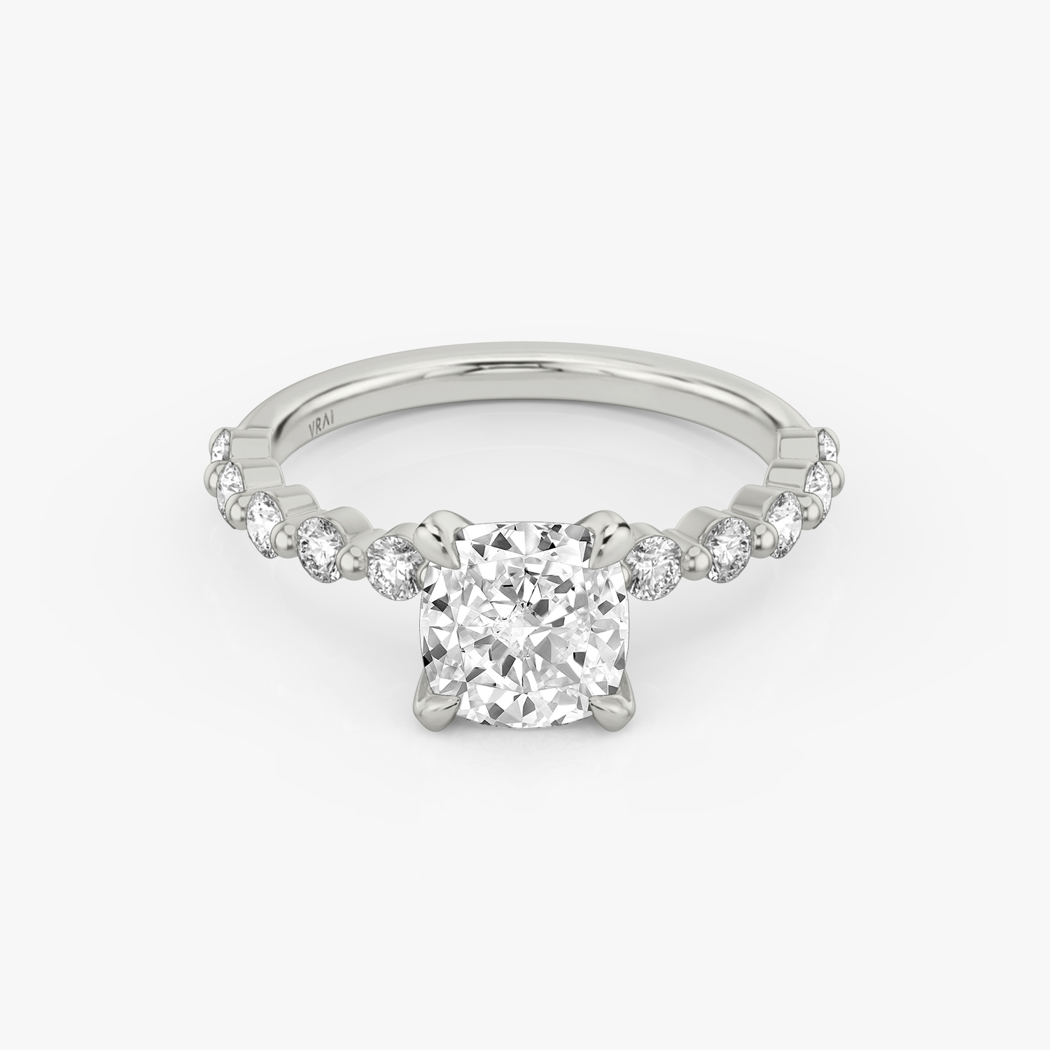 The Single Shared Prong Cushion Engagement Ring | 18k White Gold