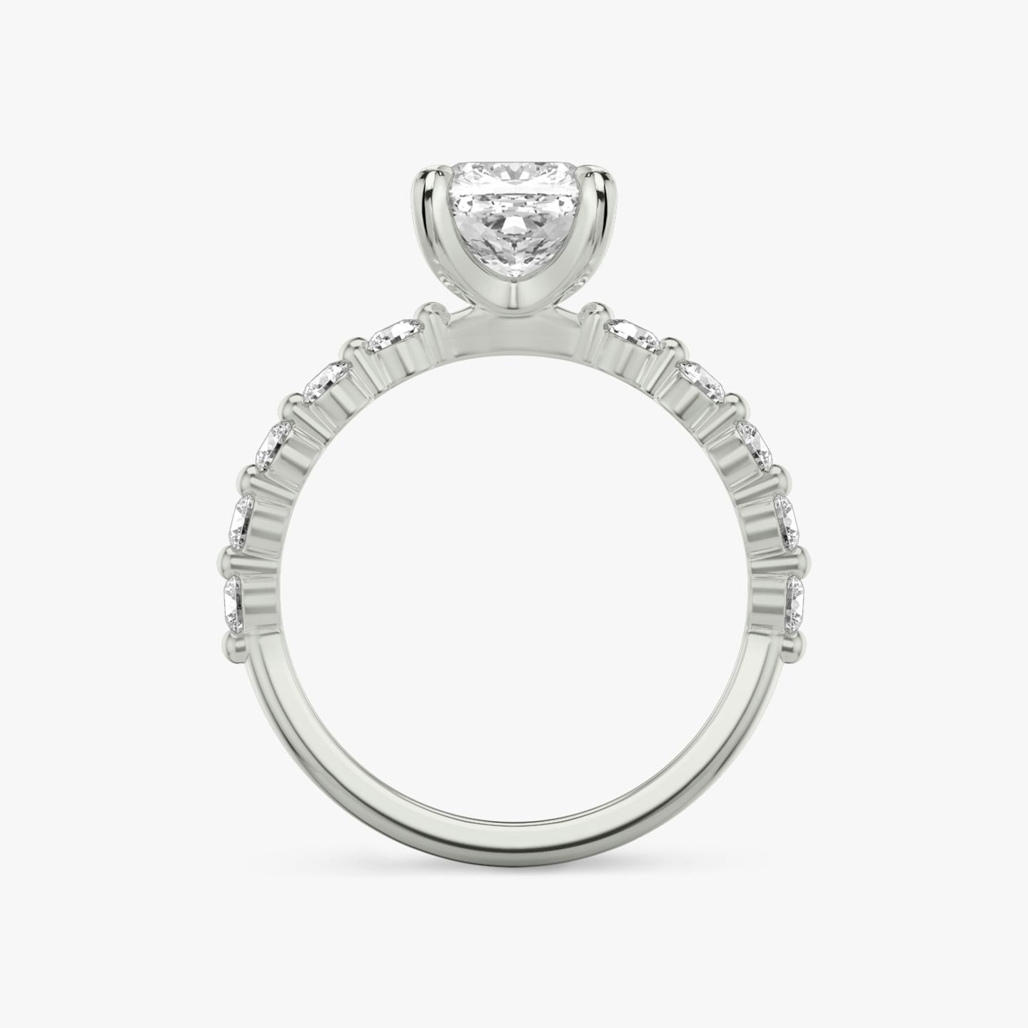 The Single Shared Prong | Pavé Cushion | Platinum | Band: Large | Diamond orientation: vertical | Carat weight: See full inventory