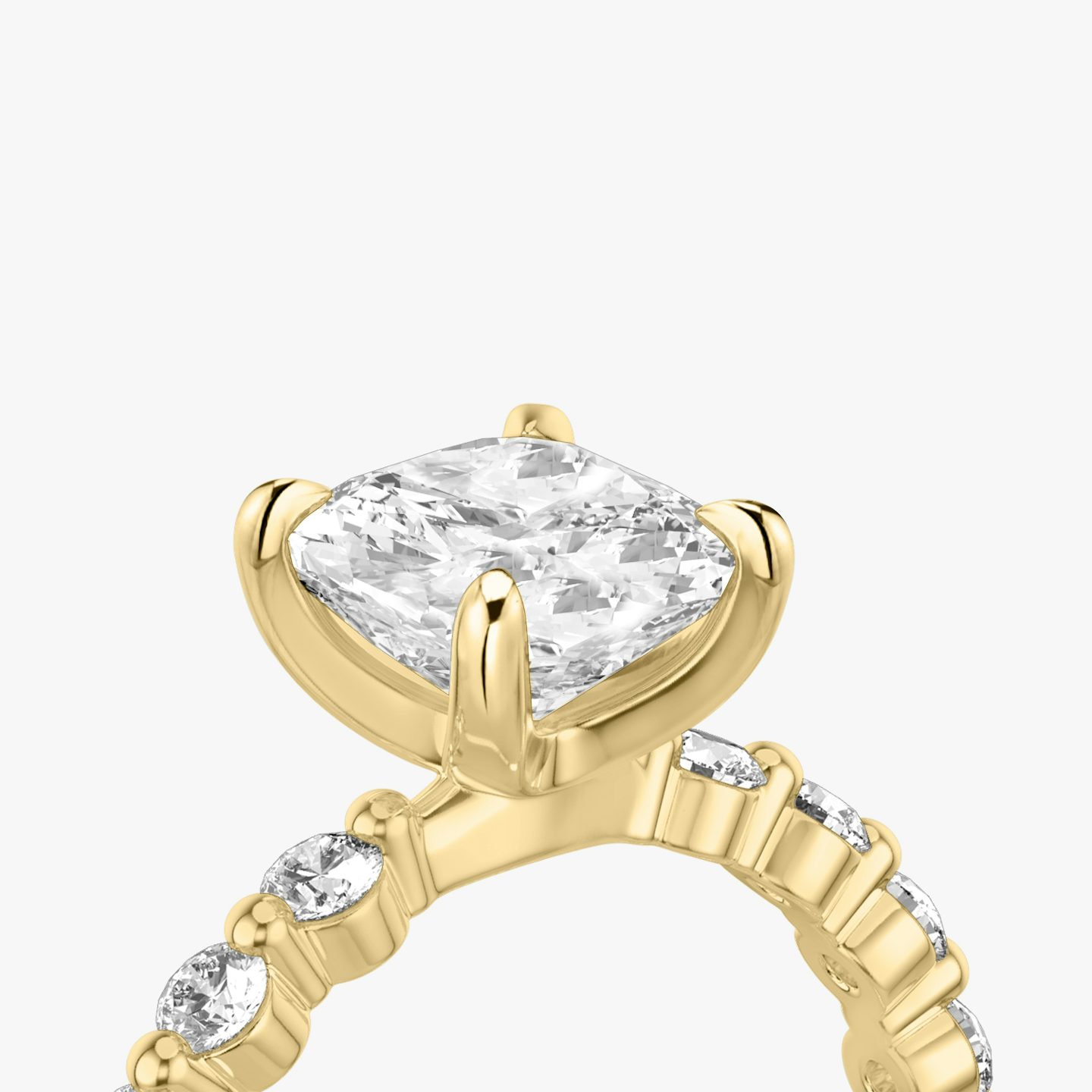 The Single Shared Prong | Pavé Cushion | 18k | 18k Yellow Gold | Band: Plain | Band: Large | Diamond orientation: vertical | Carat weight: See full inventory