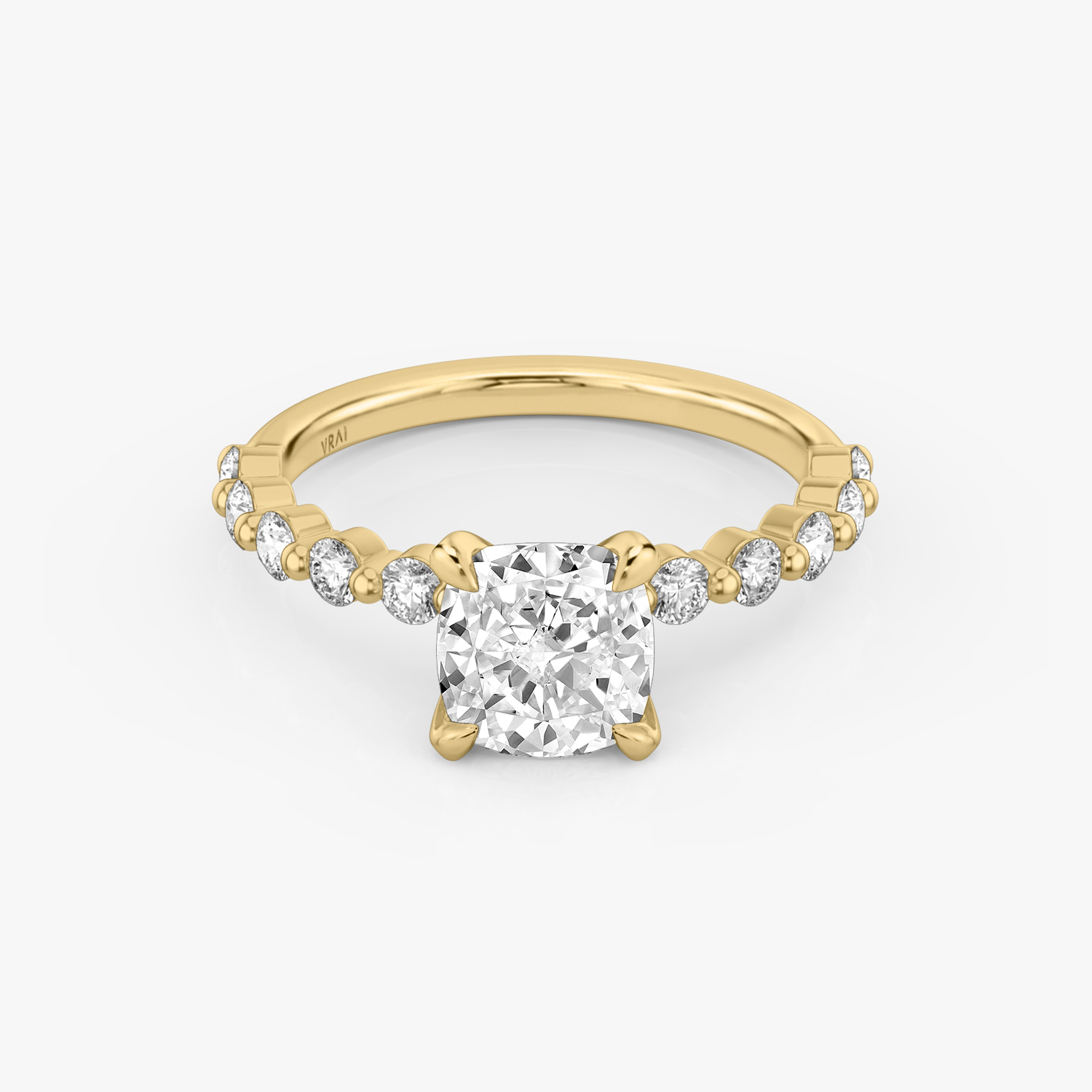 The Single Shared Prong Cushion Engagement Ring | 18k Yellow Gold