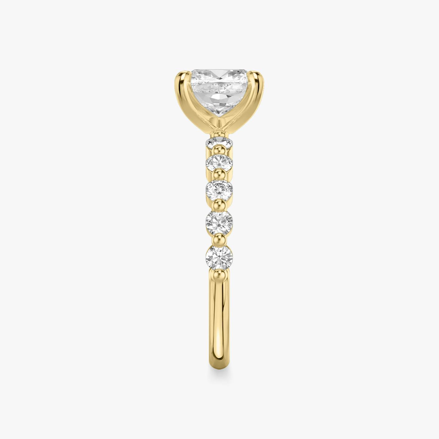 The Single Shared Prong | Pavé Cushion | 18k | 18k Yellow Gold | Band: Large | Diamond orientation: vertical | Carat weight: See full inventory