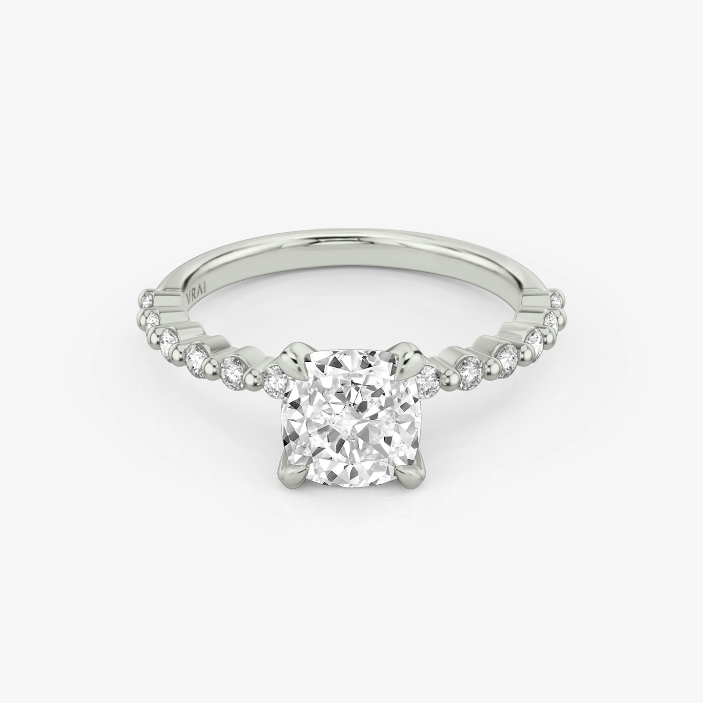 The Single Shared Prong | Pavé Cushion | 18k | 18k White Gold | Band: Plain | Band: Original | Diamond orientation: vertical | Carat weight: See full inventory