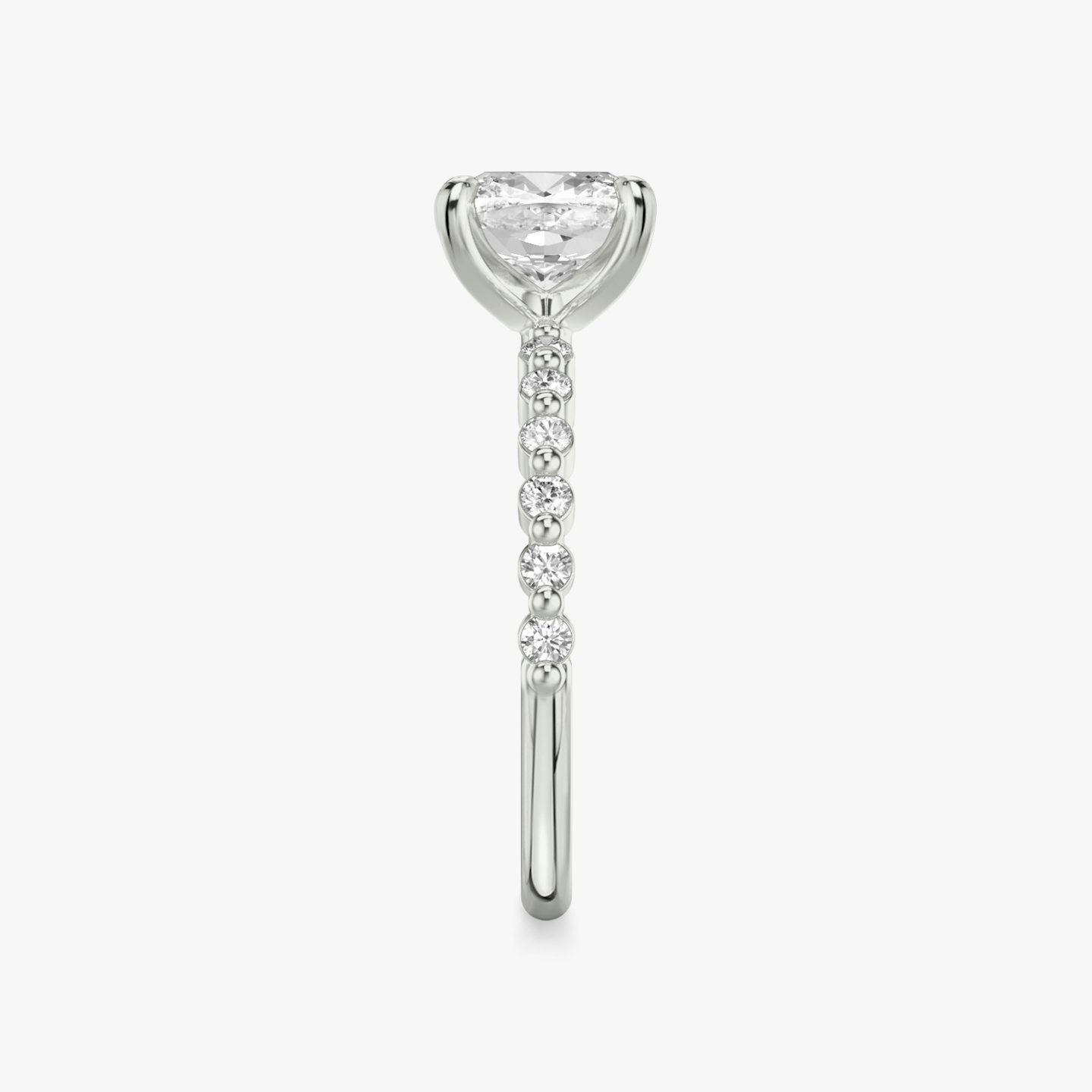 The Single Shared Prong | Pavé Cushion | 18k | 18k White Gold | Band: Original | Diamond orientation: vertical | Carat weight: See full inventory