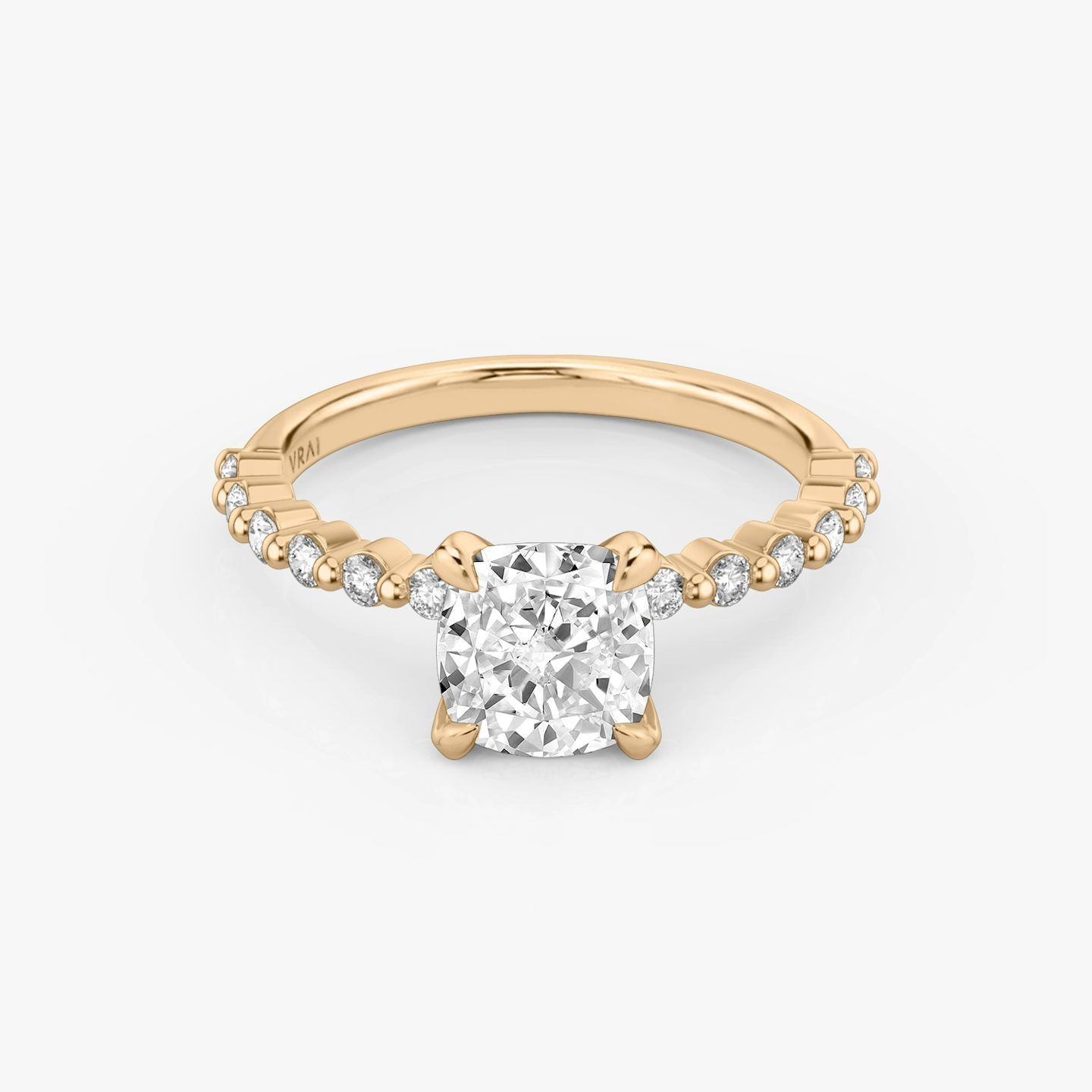The Single Shared Prong | Pavé Cushion | 14k | 14k Rose Gold | Band: Plain | Band: Original | Diamond orientation: vertical | Carat weight: See full inventory