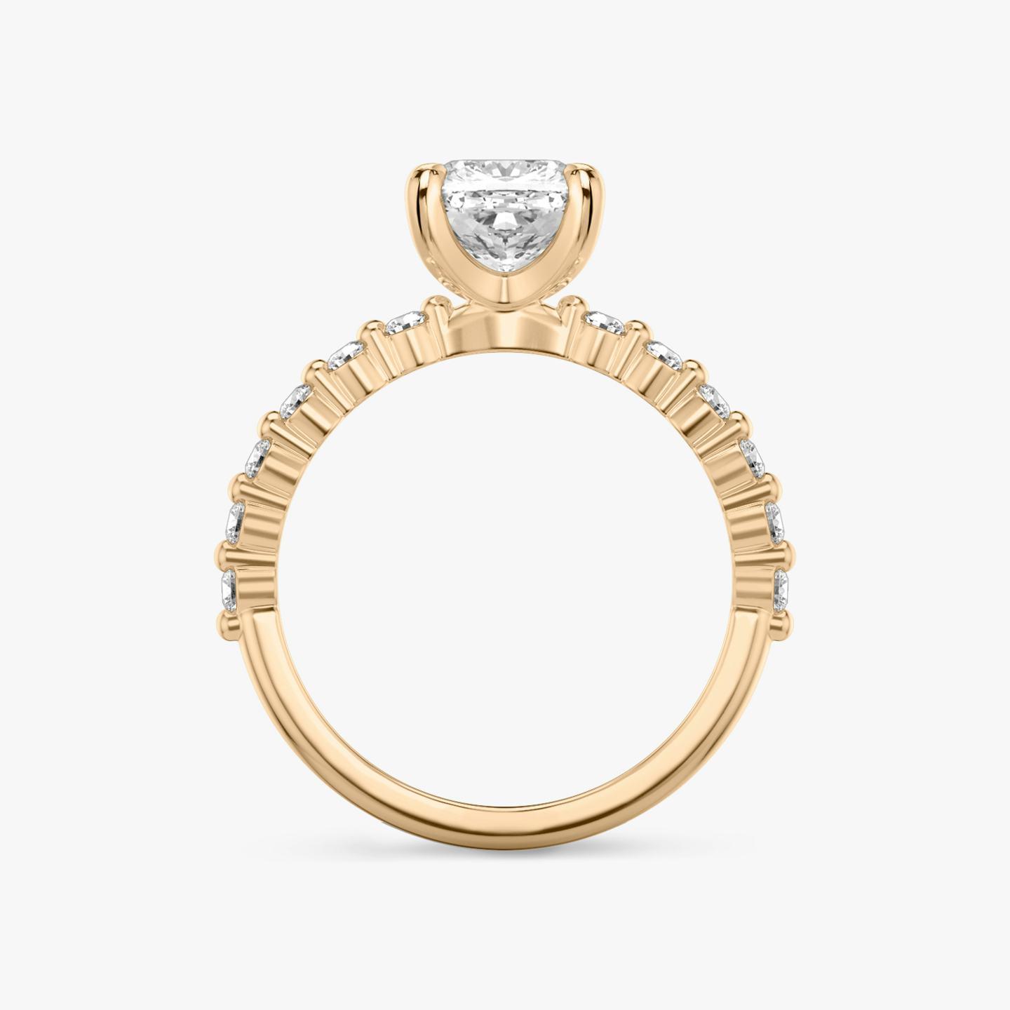 The Single Shared Prong | Pavé Cushion | 14k | 14k Rose Gold | Band: Original | Diamond orientation: vertical | Carat weight: See full inventory